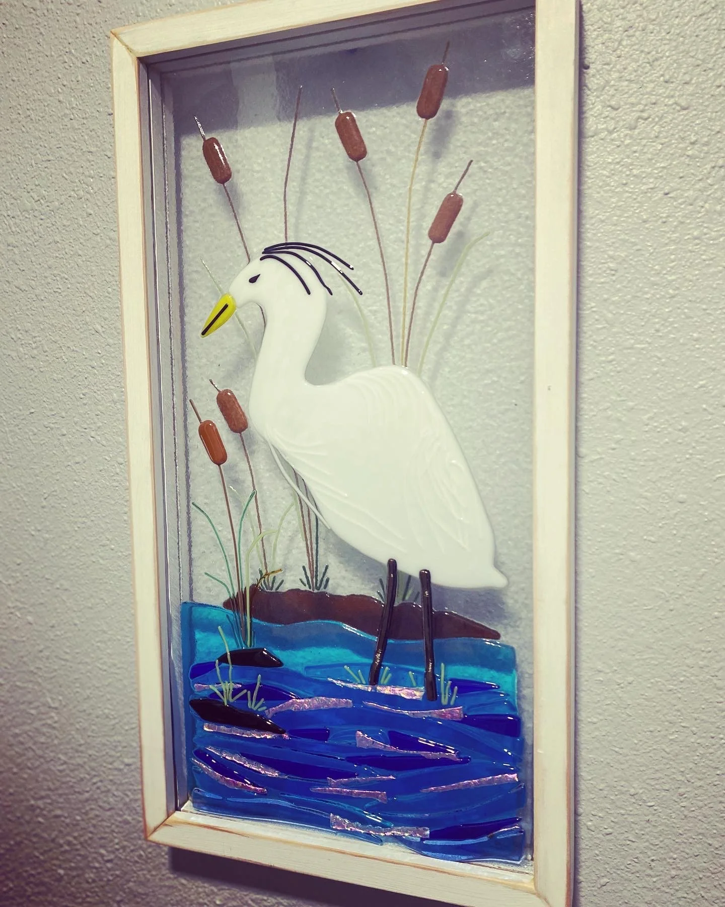 White Egret - This is a two pane glass piece. Custom frame 18 x 13  $200