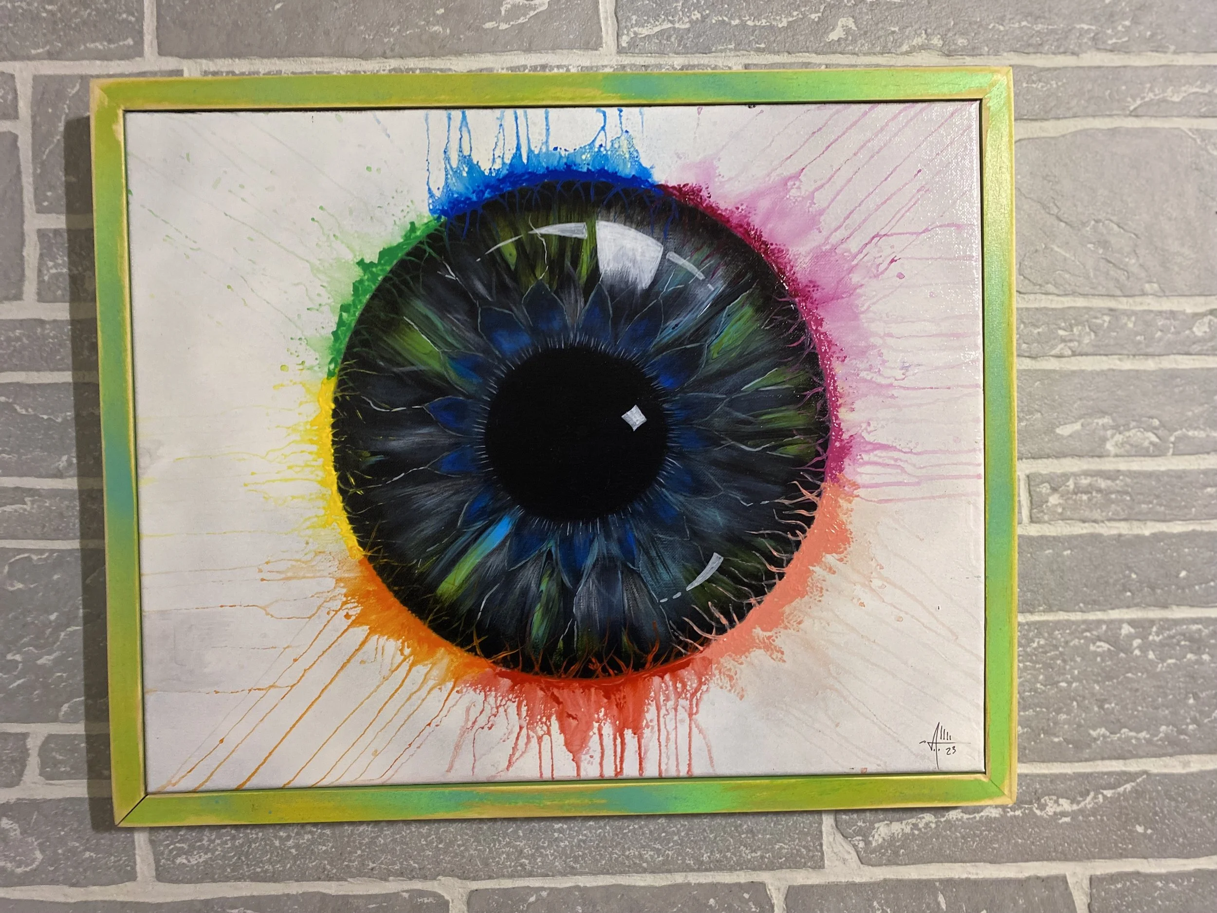 SOLD - Acrylic Eye Painting On Canvas With Custom Frame. Done In 2023.  $65