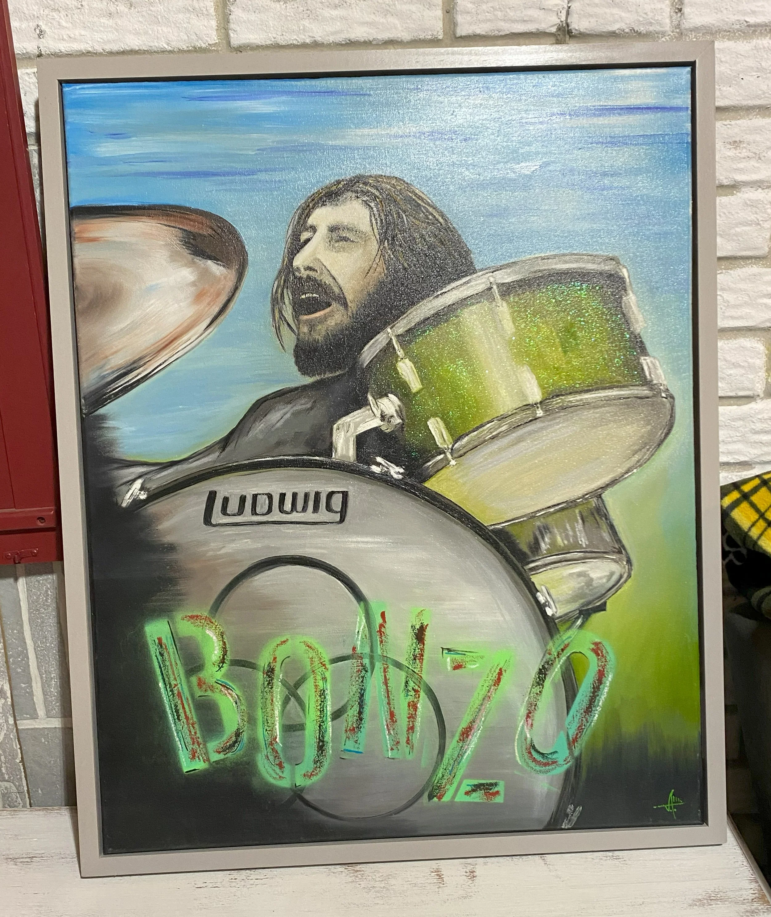 The One And Only John Bonham (Bonzo) - Oil On Canvas With Custom Frame. Size 31.75 L x 25.75 W   $150