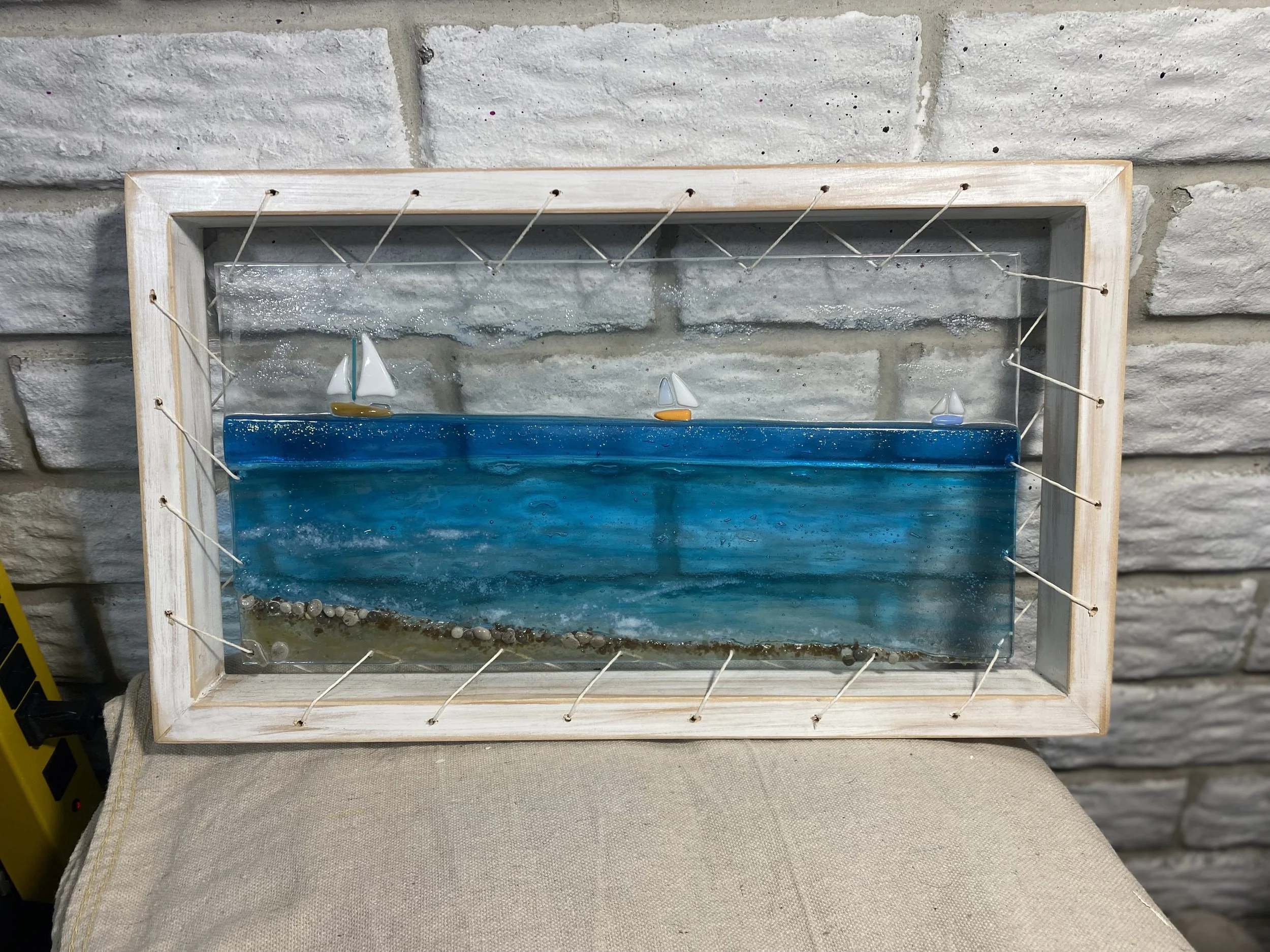 Ocean Sail - Glass fusion in signature frame.  18 x 12 $100