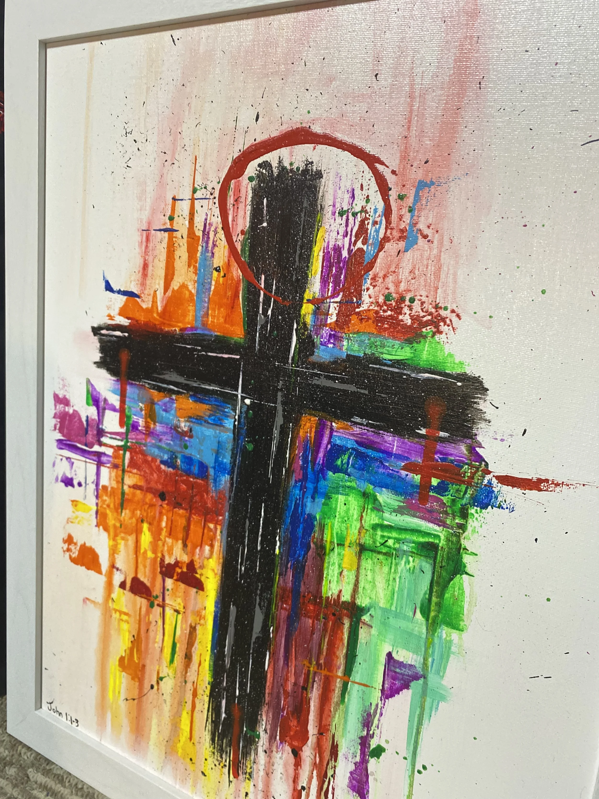 Cross John 1:1-3  -  Acrylic on canvas - Framed 22 x 18  $100