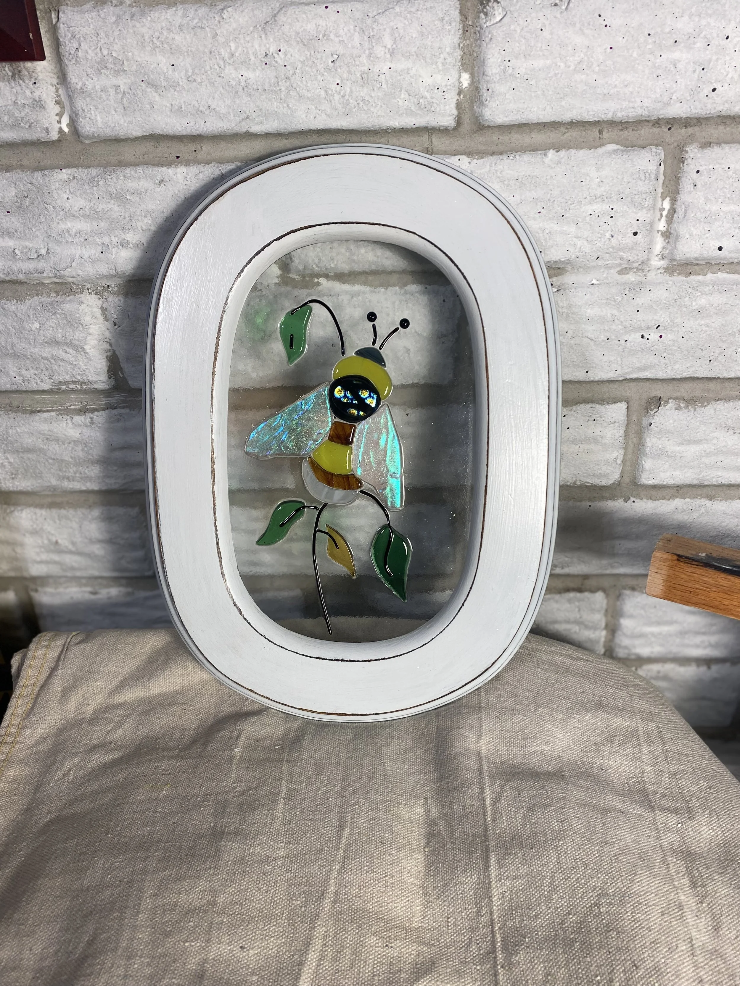 Bee Glass fusion in frame. 10 x 11 $70