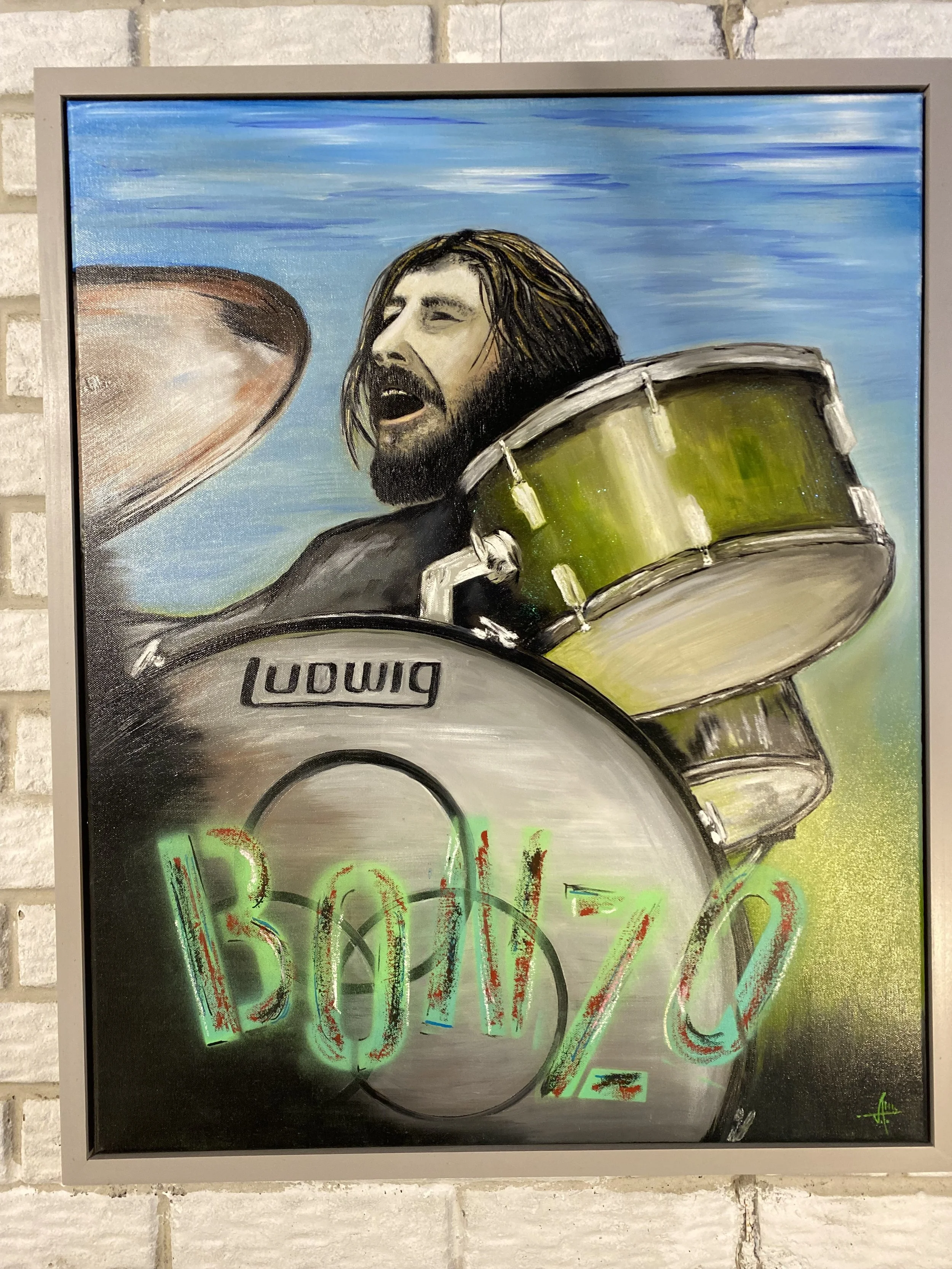 The One And Only John Bonham (Bonzo) - Oil On Canvas With Custom Frame. Size 31.75 L x 25.75 W   $150