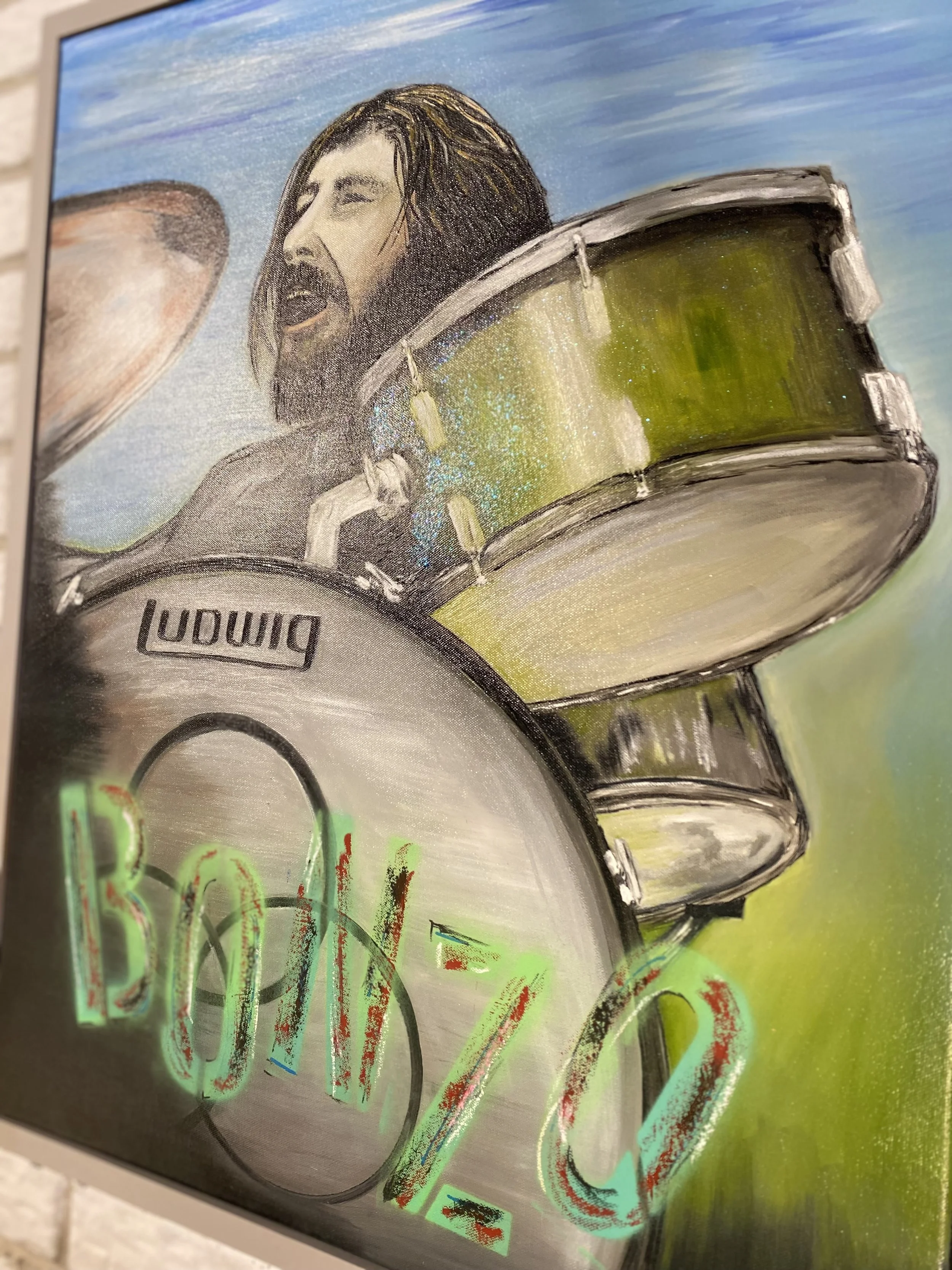 The One And Only John Bonham (Bonzo) - Oil On Canvas With Custom Frame. Size 31.75 L x 25.75 W   $150