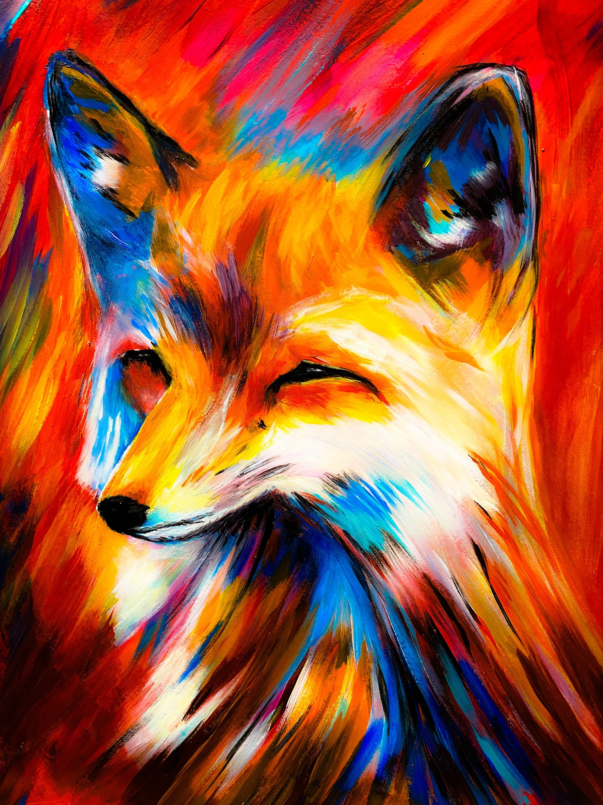 Acrylic Fox Painting With Custom Frame $30
