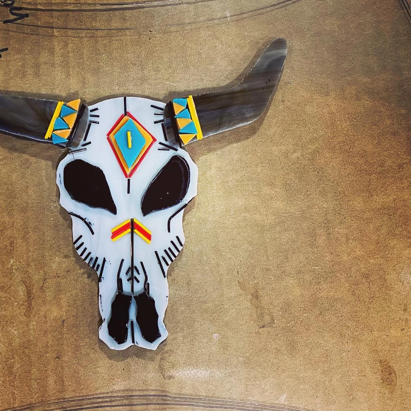 Buffalo -  Glass fusion in cool frame. This is one of my first pieces in glass fusion.  About 14 x 10 in size.  $85