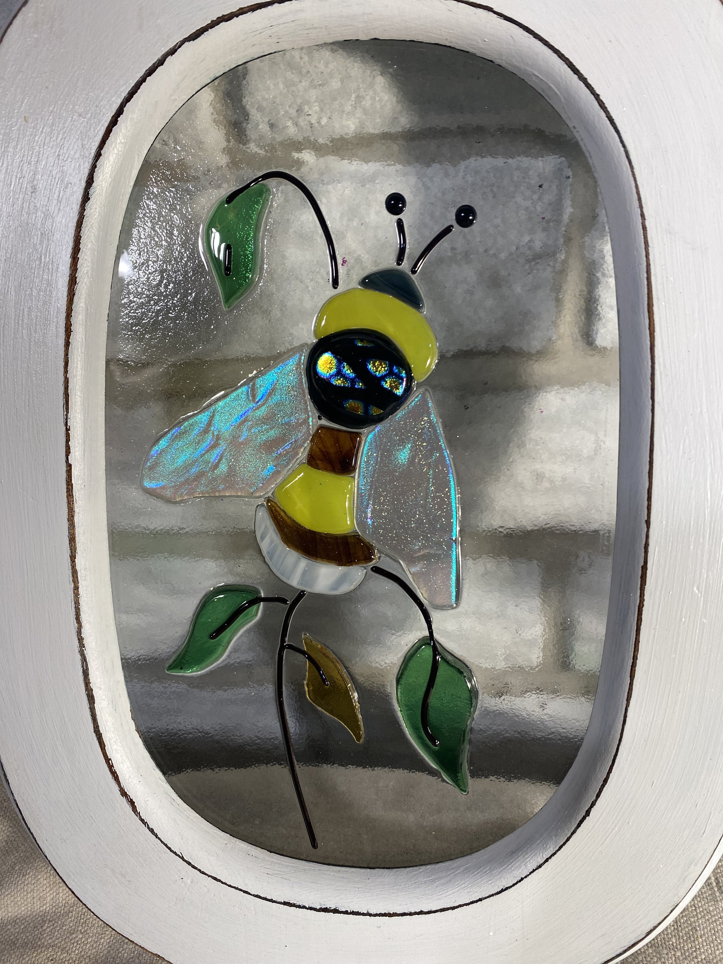 Bee Glass fusion in frame. 10 x 11 $70