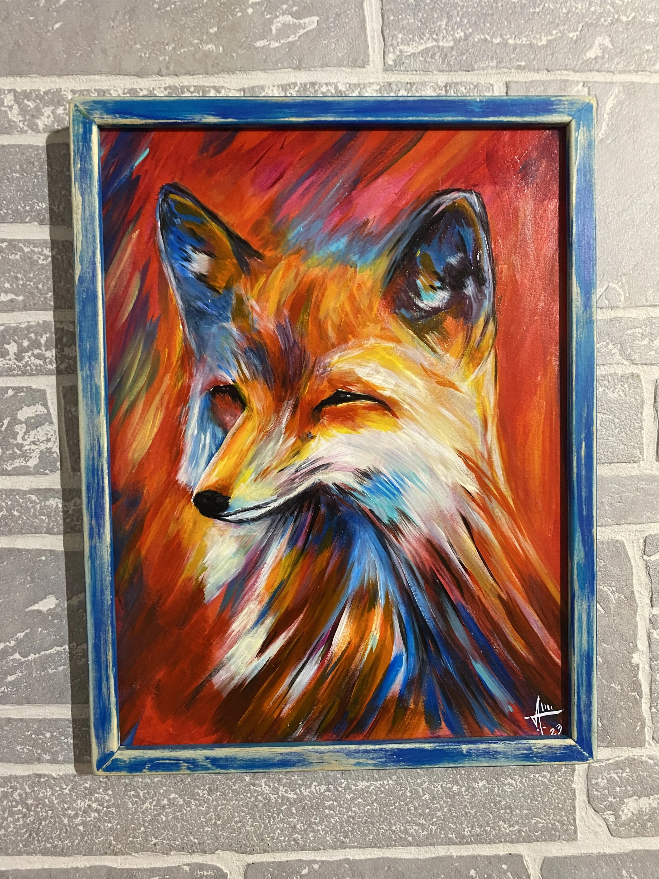 Acrylic Fox Painting With Custom Frame $30