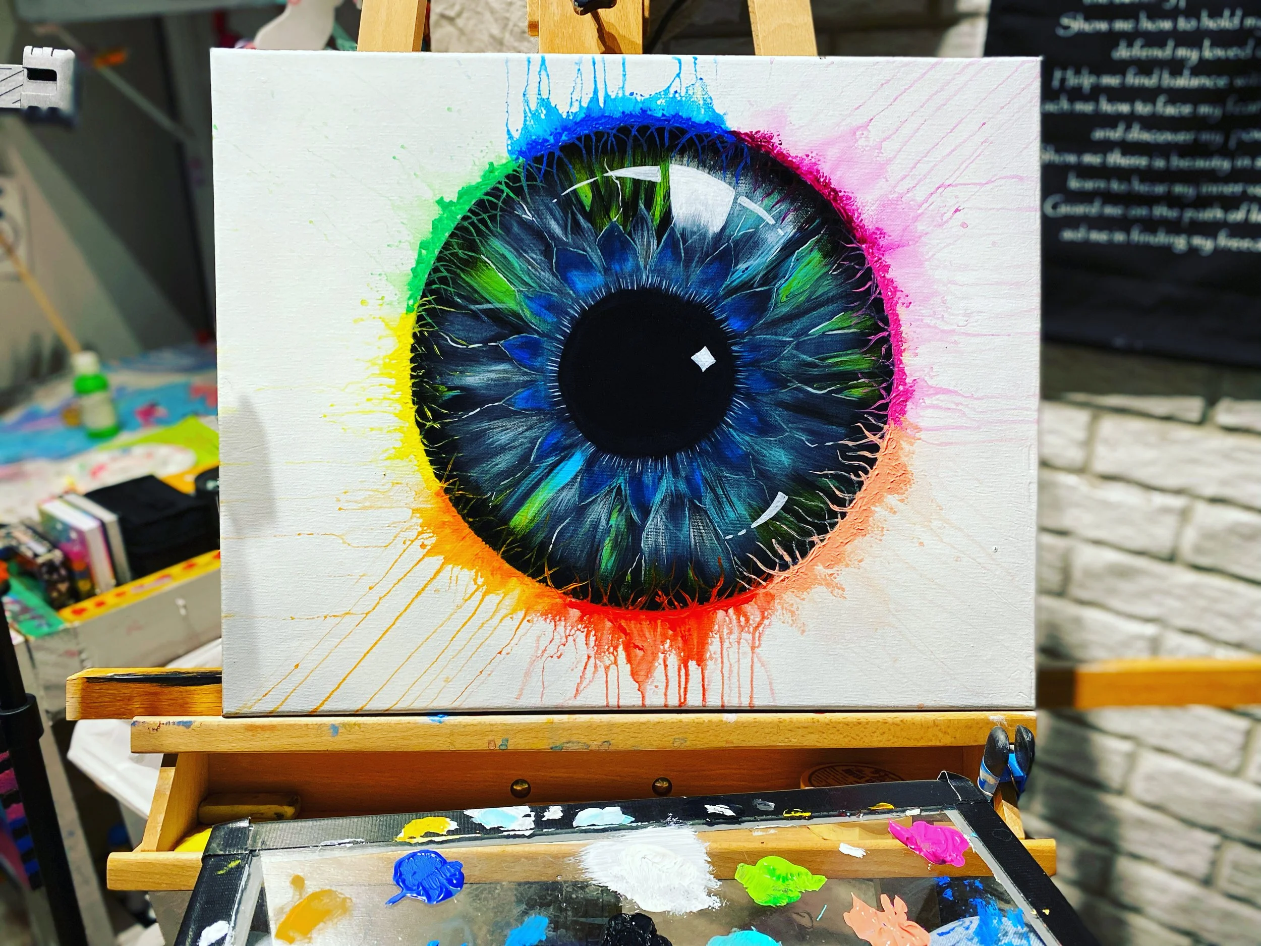 SOLD - Acrylic Eye Painting On Canvas With Custom Frame. Done In 2023.  $65