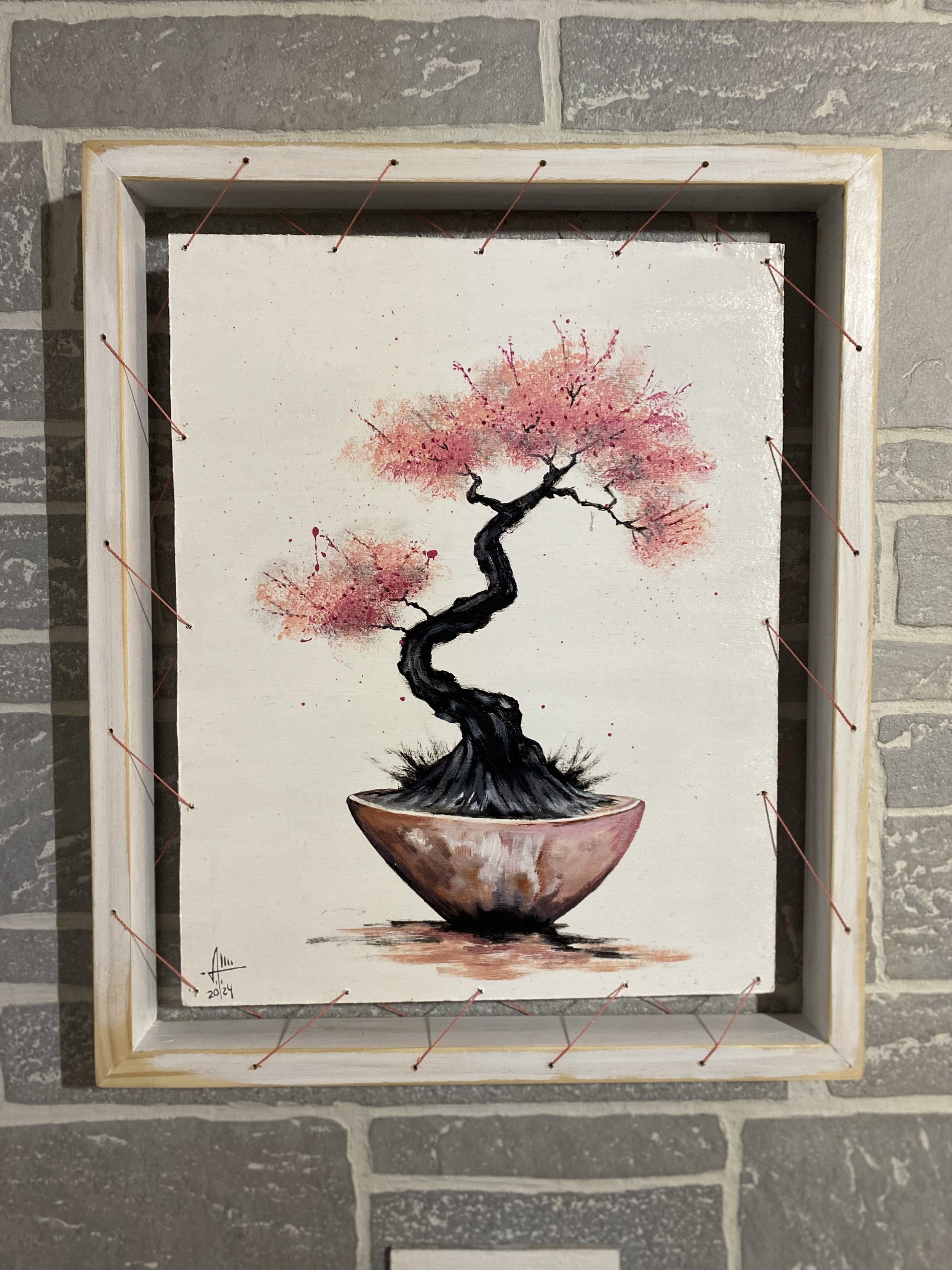 Bonsai Tree - Acrylic On Panel Board With Custom Frame 15.5 x 18.5  $75