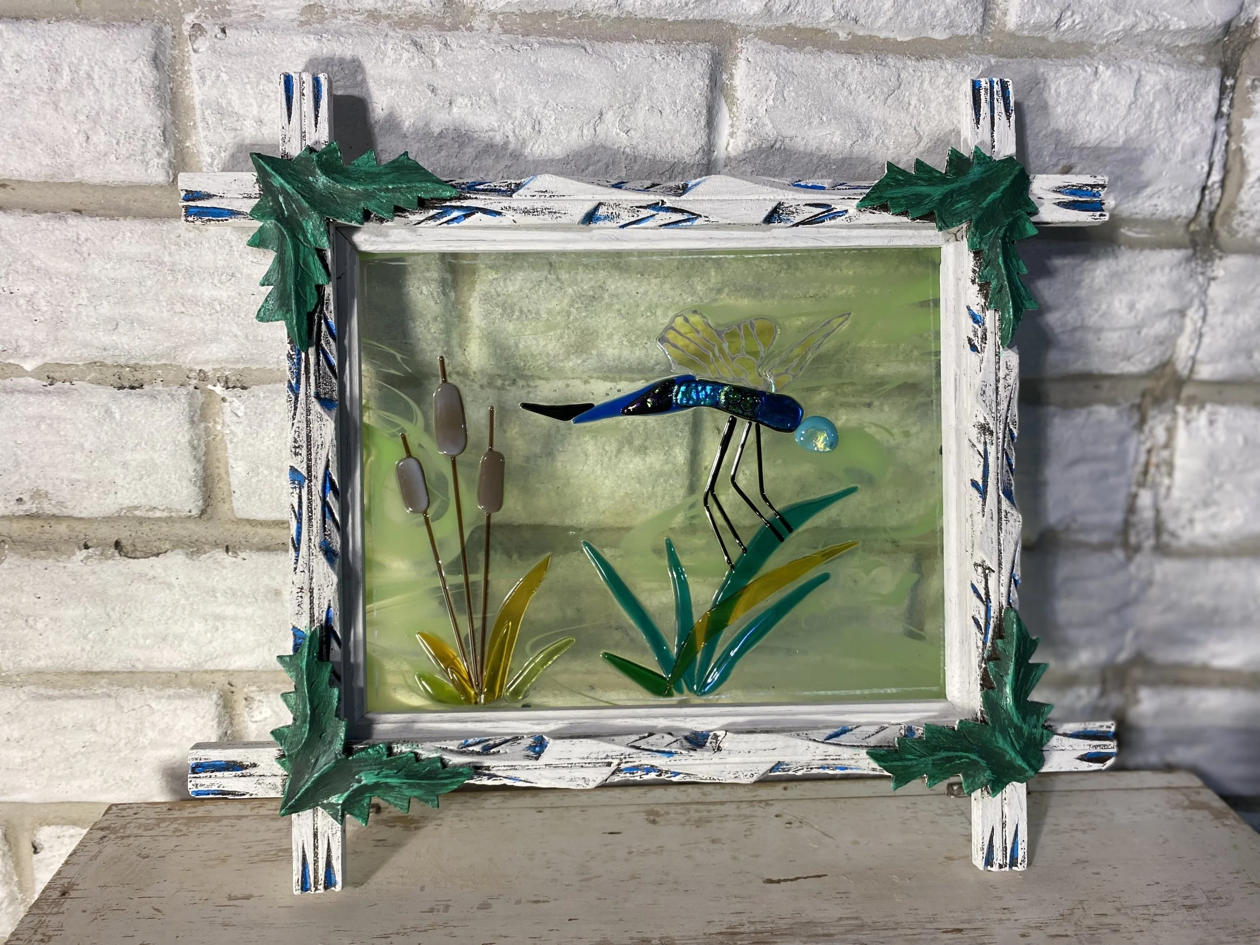 Dragonfly - Glass fusion in frame 15.5 x 13.5 $100