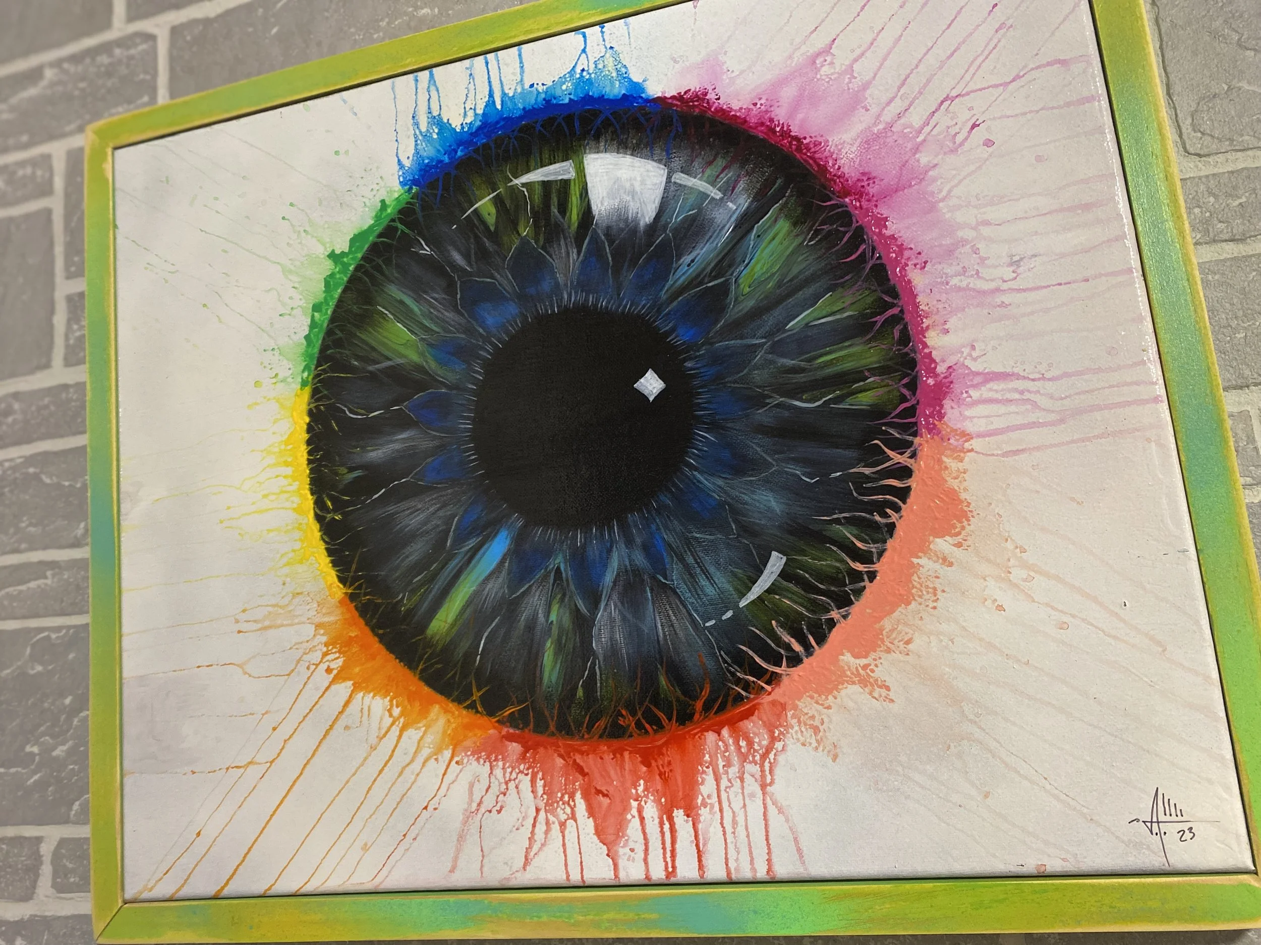 SOLD - Acrylic Eye Painting On Canvas With Custom Frame. Done In 2023.  $65