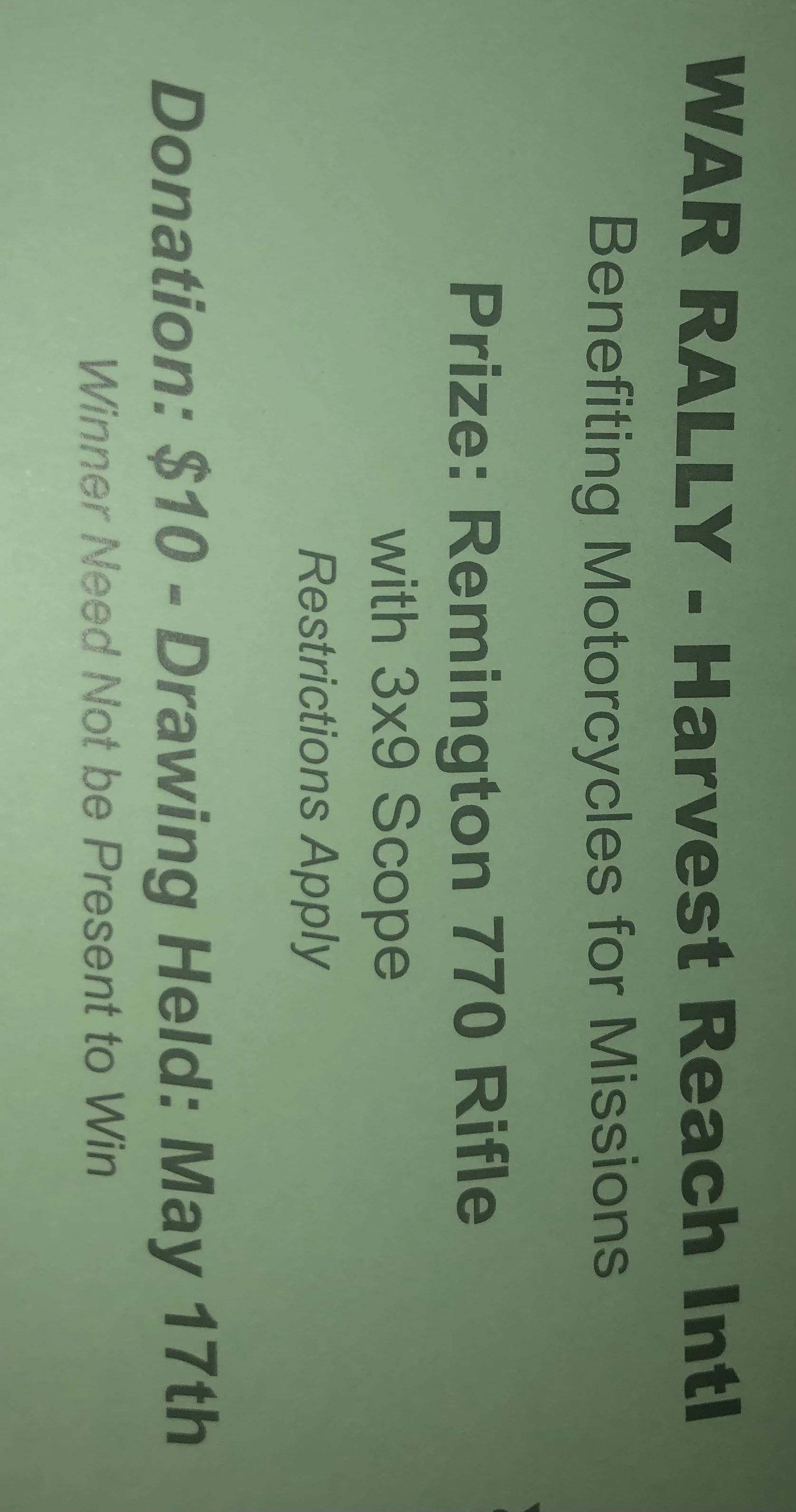 Raffle Ticket Remington 770