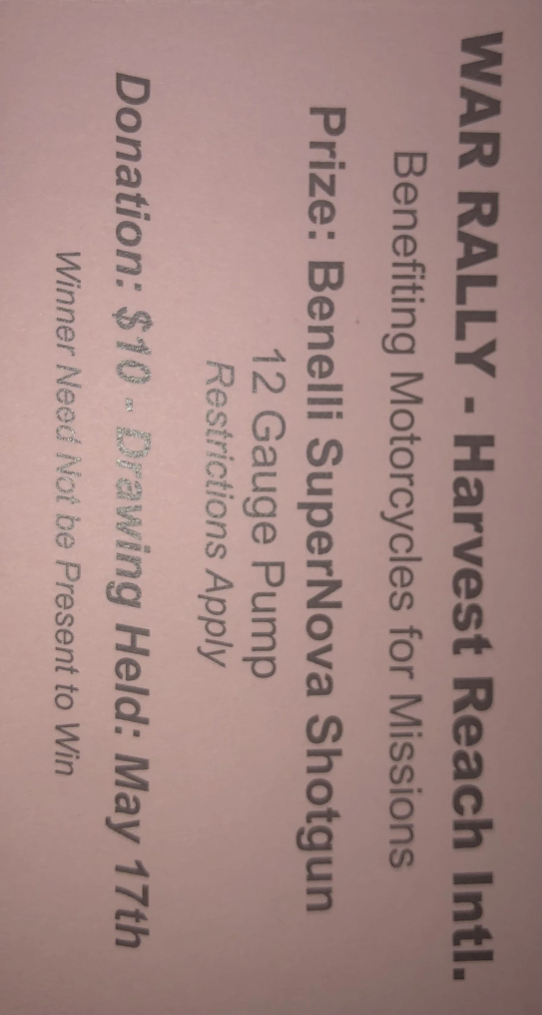 Raffle Ticket Benelli SuperNova 12G