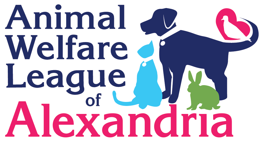 Logo for Animal Welfare League of Alexandria featuring an adoptable dog cat rabbit and bird