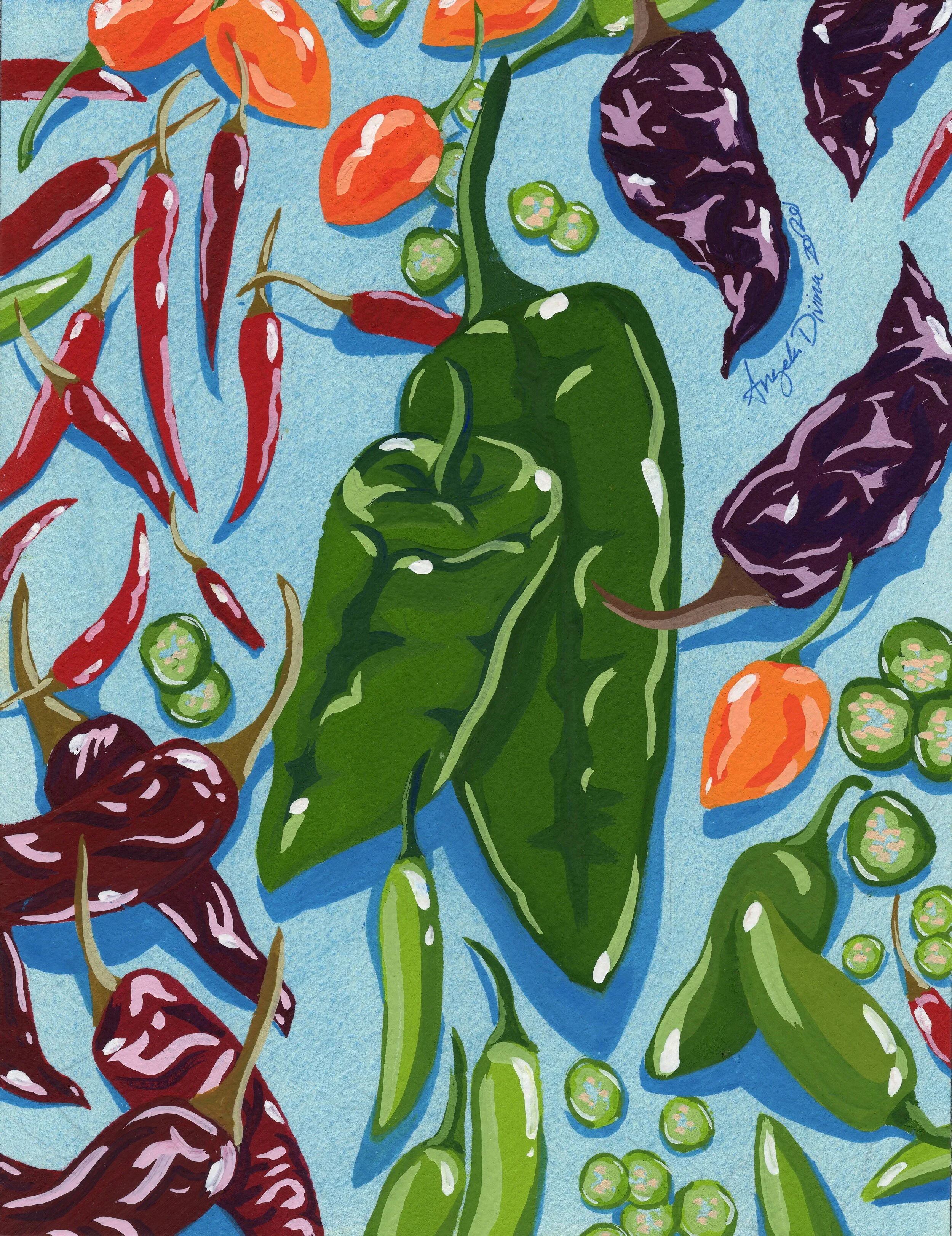 “Chiles” 
gouache on paper
8 x 10 in / 20 x 26 cm
2020