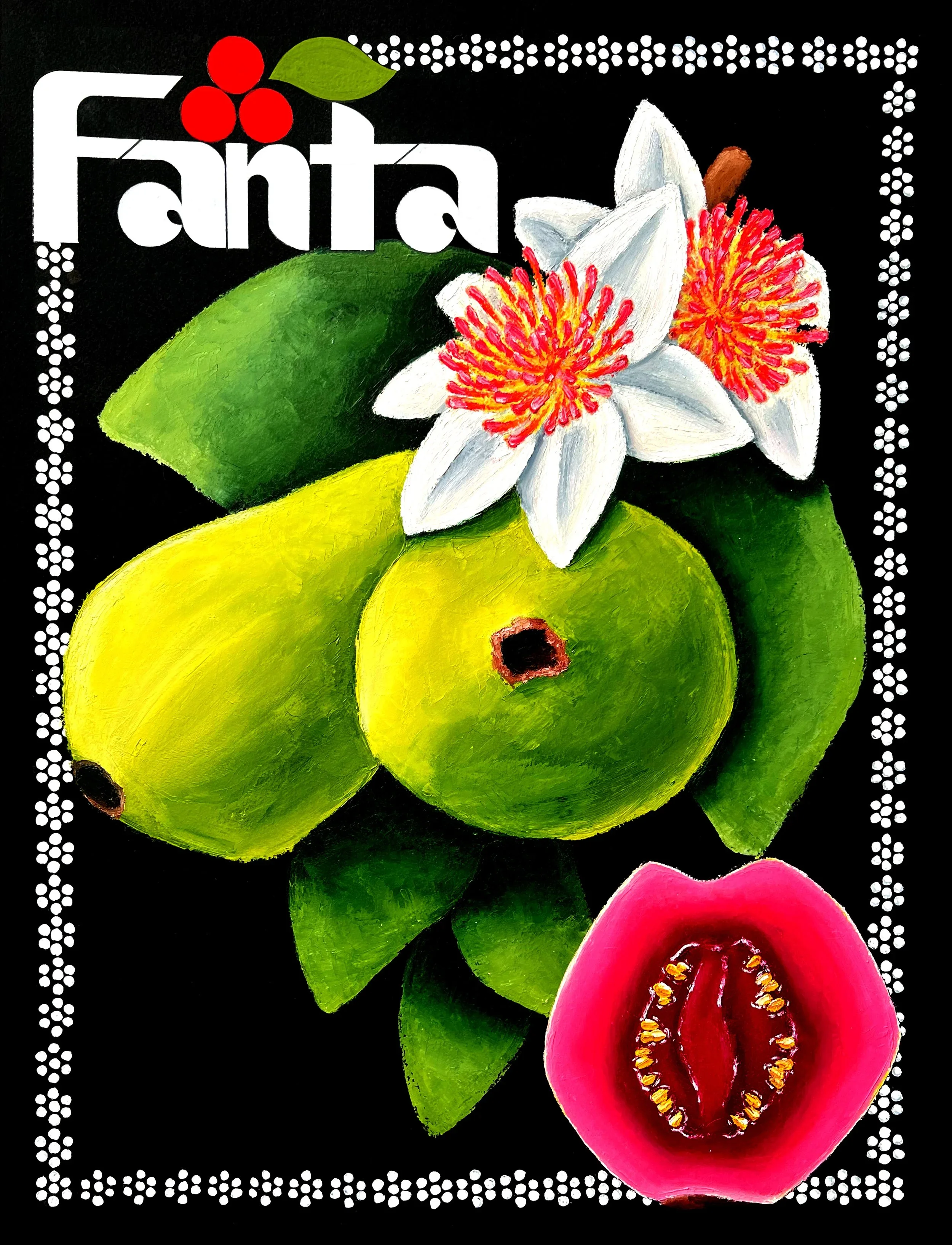 “Sabor a Guayaba (Reworked Fanta)”
mixed media on paper (watercolor, gouache, oil stick, and oil pastel)
22 x 30 in / 56 x 76 cm
2024