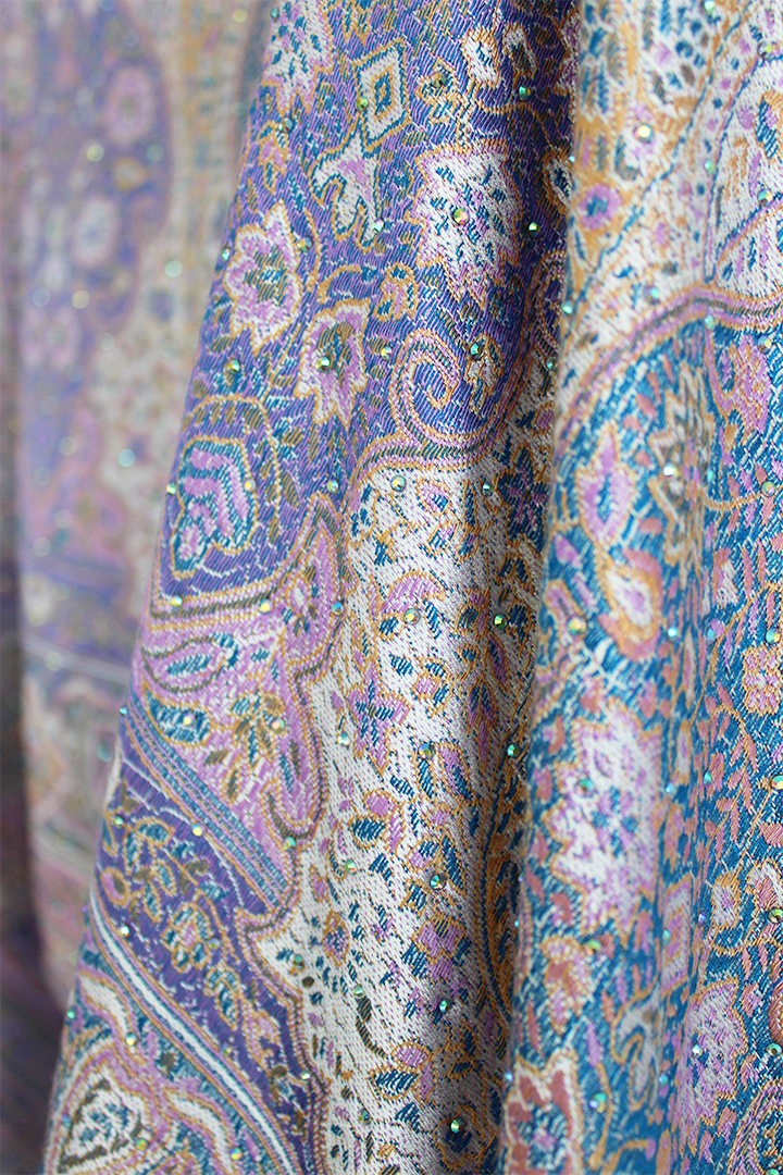 Purple pink rhinestone pashmina covered in iridescent crystal rhinestone gems