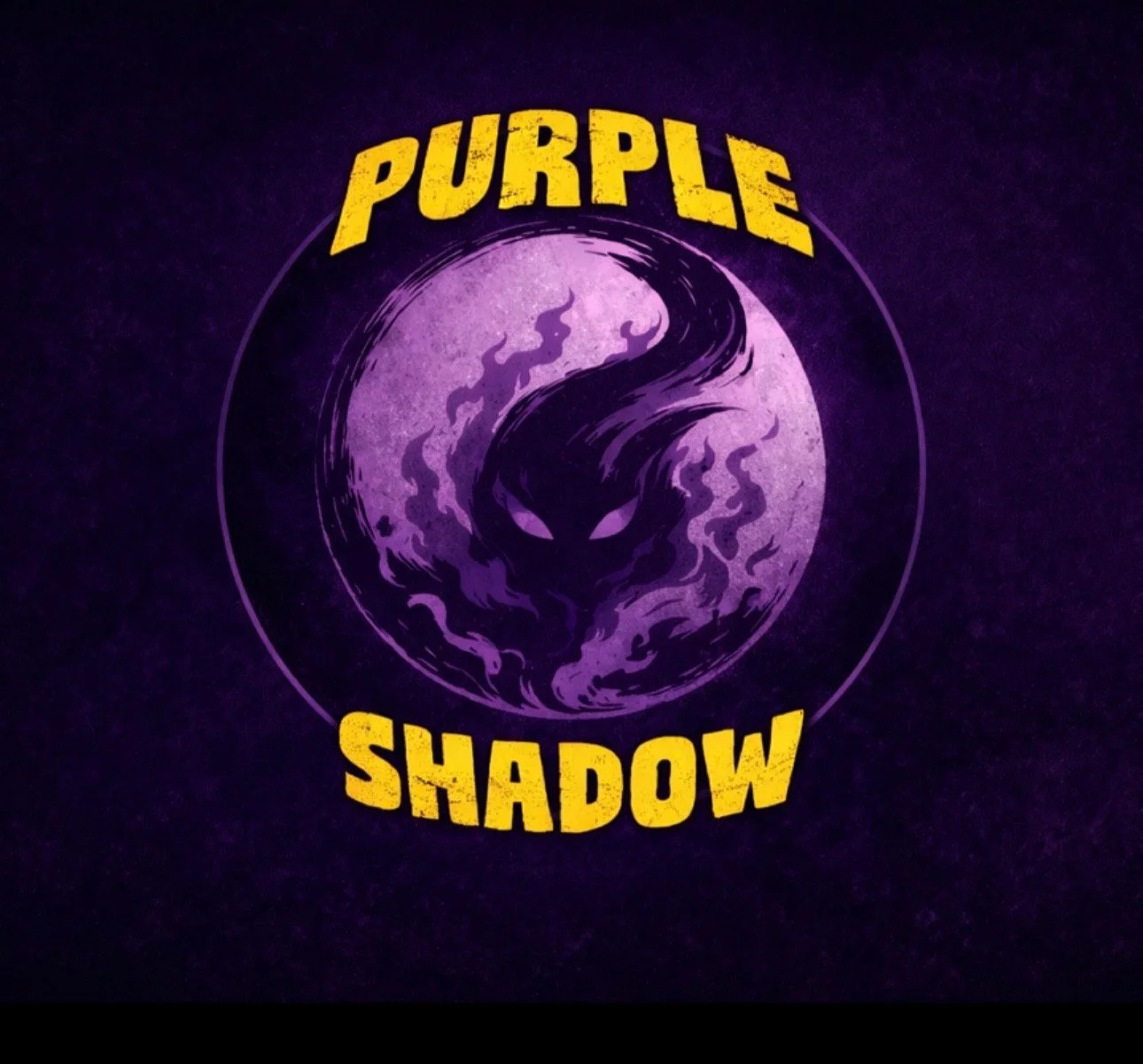 Purple graphic with a black, smoky, serpent-like doom creature with glowing eyes, set against a full moon. Text above reads 'PURPLE', below reads 'SHADOW' in bold yellow letters.