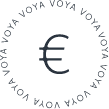 Símbolo de la moneda euro rodeado de un texto circular que repite "VOYA".