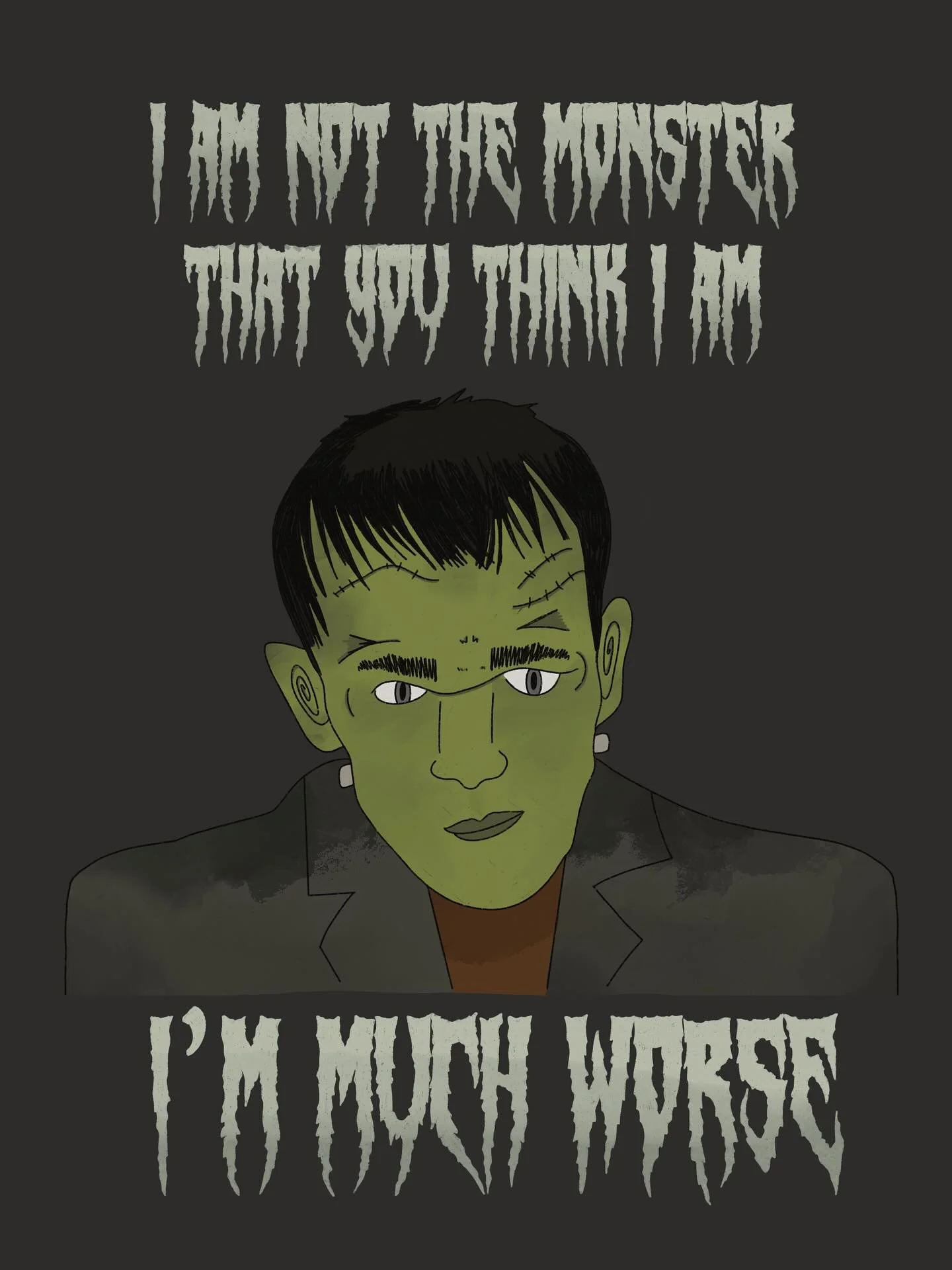 I drew this up a couple of months ago but never shared it. I haven’t drawn lots this year so far but I’ve been thinking about Frankenstein’s monster as a metaphor for the trans experience a lot 🤪