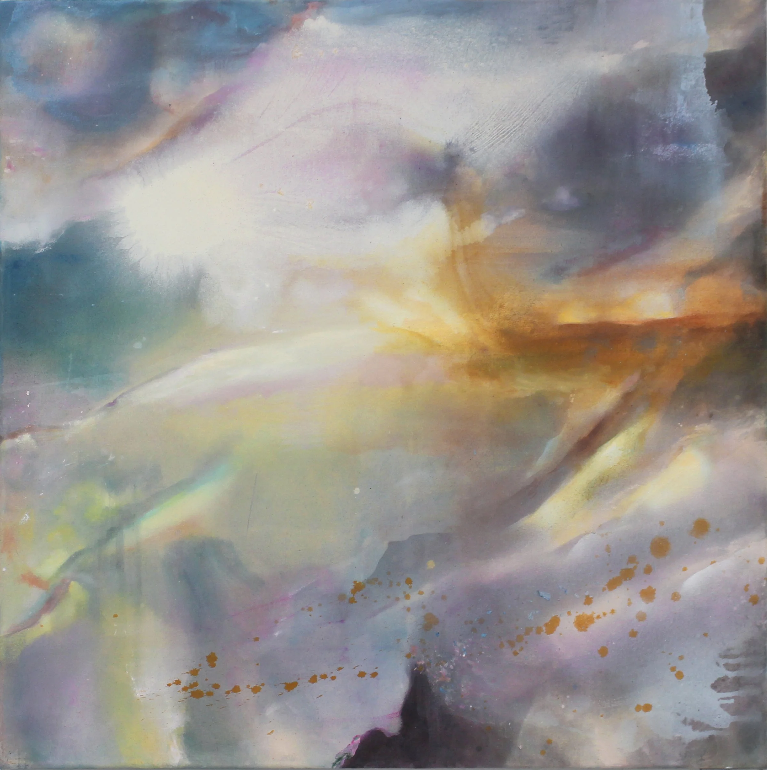 Nothing Gold Can Stay, 2026 · Oil, acrylic and spray paint on canvas, 100 × 100 cm