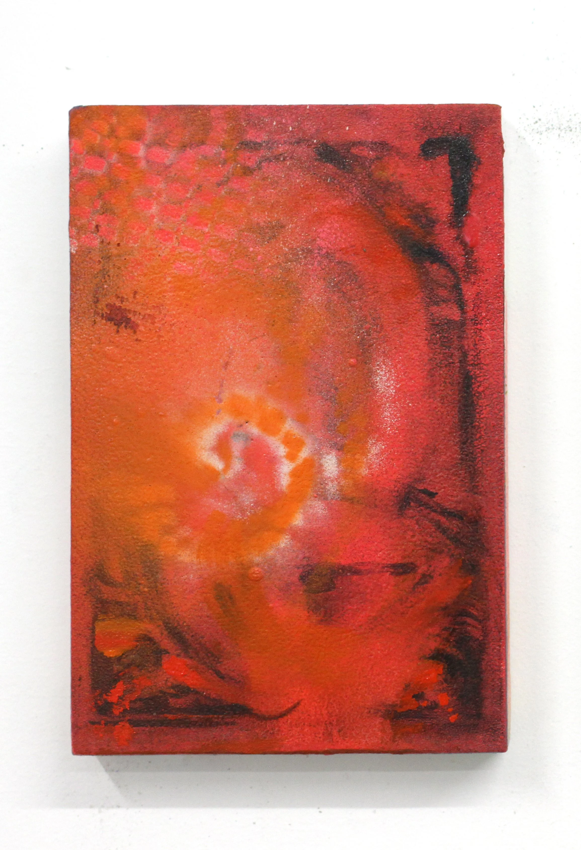 The Red Room, 2026 · Oil, acrylic and spray paint on panel, 15 × 10 cm