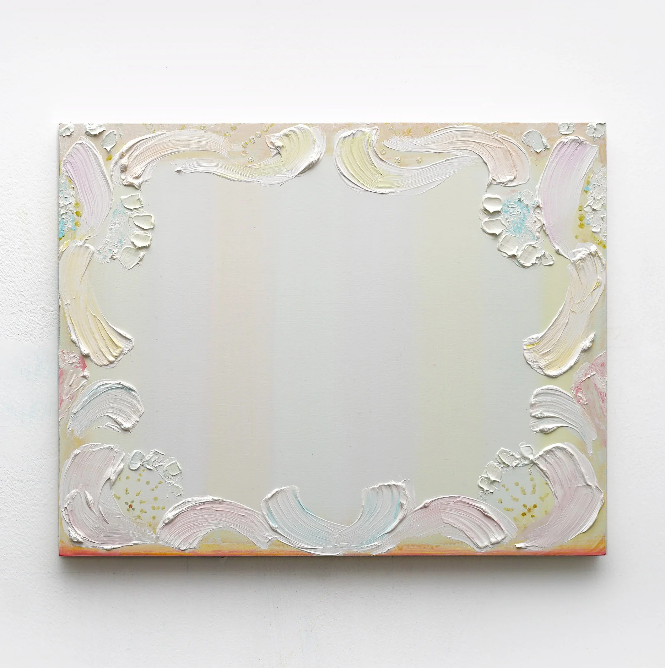 Candyfloss Reverb, 2023 · Oil, acrylic and spray paint on panel, 28 × 35 cm