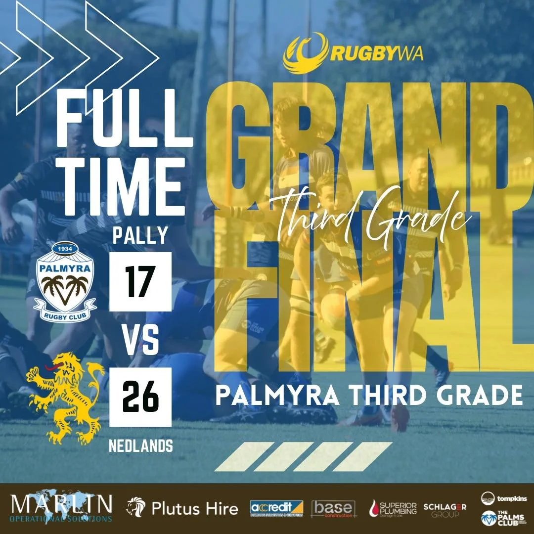 Final Score Third Grade
Not ours today boys. Great effort Pally!
#palmyracommunity #rugbywagrandfinals2025
#pallycommunitysponsors #RugbyWA #pallystrong
#PalmyraThirdGrade25 #plutushire #accredit #baseconstructions #SuperiorPlumbing #schlagergr