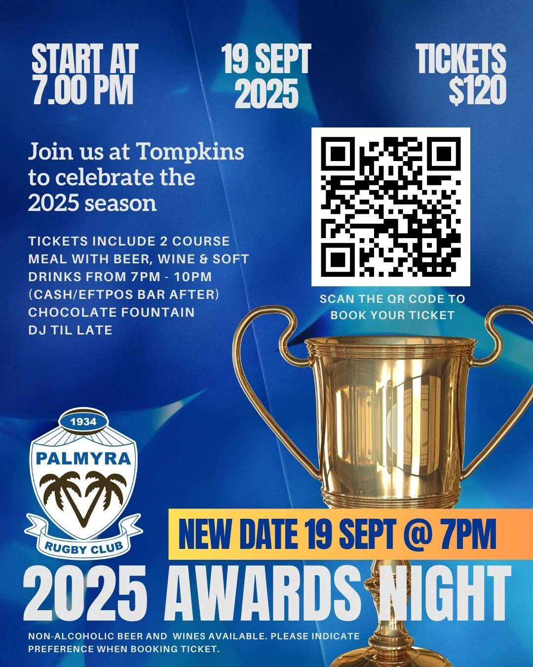 GET YOUR TICKETS NOW!!!!! TICKET SALES CLOSE THIS FRIDAY!!
🏆💙🤎 PALMYRA SENIORS PLAYERS AWARDS NIGHT 💙🤎🏆
👔👗Get your best Pally outfits ready!🎉
🌴Join us at Tompkins to celebrate the 2025 season 🌴
19 SEPT 2025 - TICKETS $120
🎫 Ticket inclu