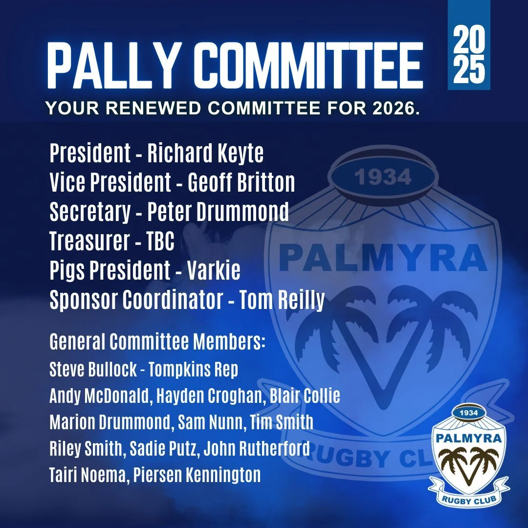 Thank you to everyone who attended the General Meeting on Thursday. 
Ninety (90) of you made the effort for what we all hope is a great start to the 2026 Pally season.

Your renewed committee for 2026.
President &ndash; Richard Keyte
Vice President &