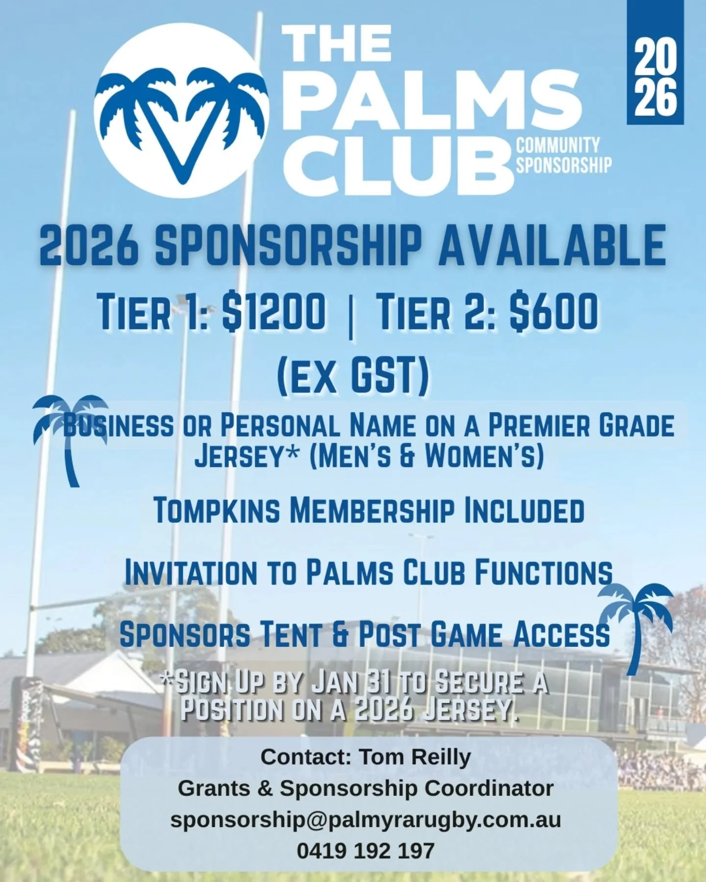 Calling on the Pally community 💙🤍🤎

Palmyra Rugby Union Club has a proud history and strong on-field success in recent years &mdash; but maintaining that level comes at a significant cost. The 2026 committee and coaching staff are working hard to 