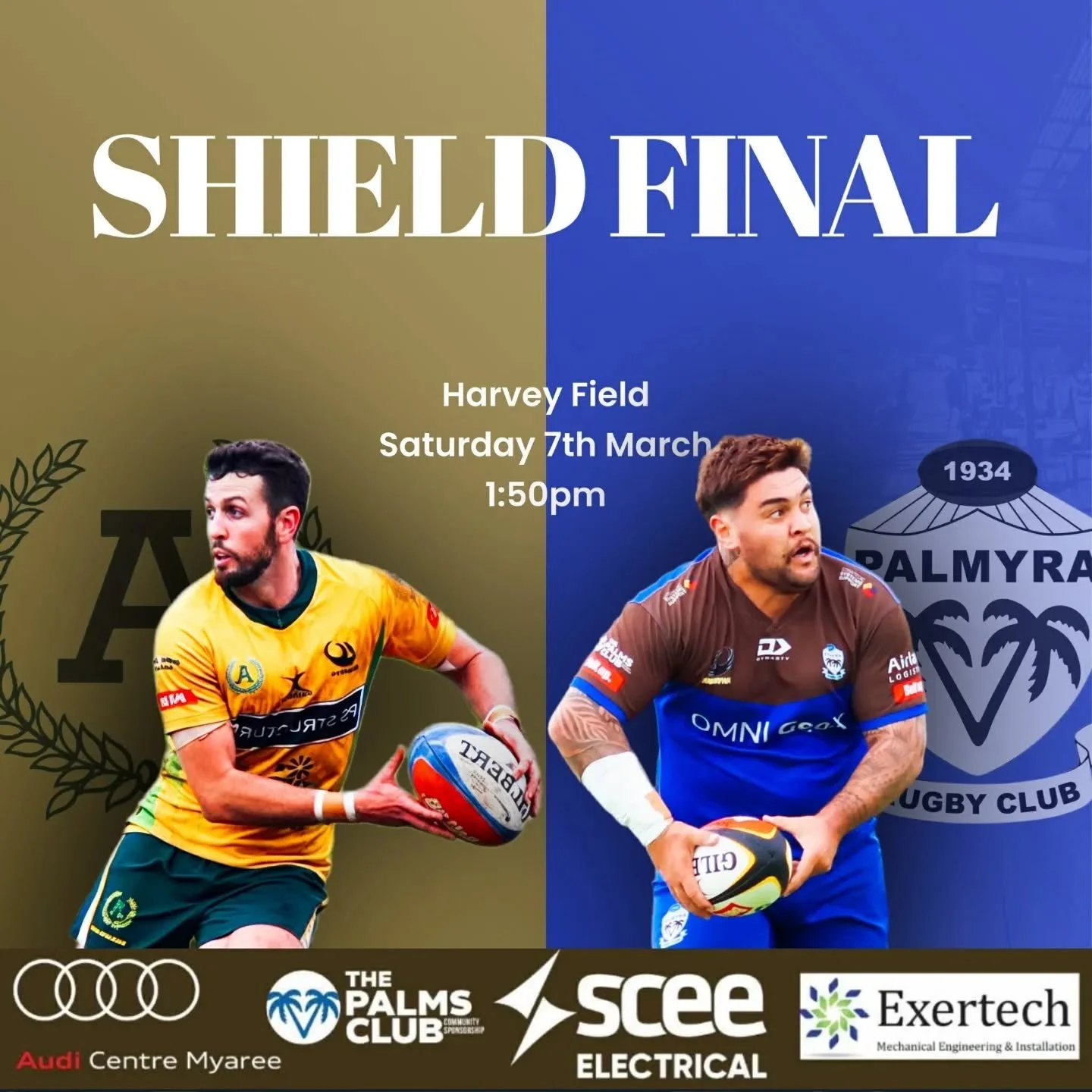 Challenge Cup Final this Saturday 🔥

Palmyra Prem Grade take on Associates in a Shute Shield Final at Harvey Field.

🗓 Saturday 21 March
⏰ 1:50PM

Be there to back the boys.

#Rock #PalmyraRugby #ChallengeCupFinal #rugbywa