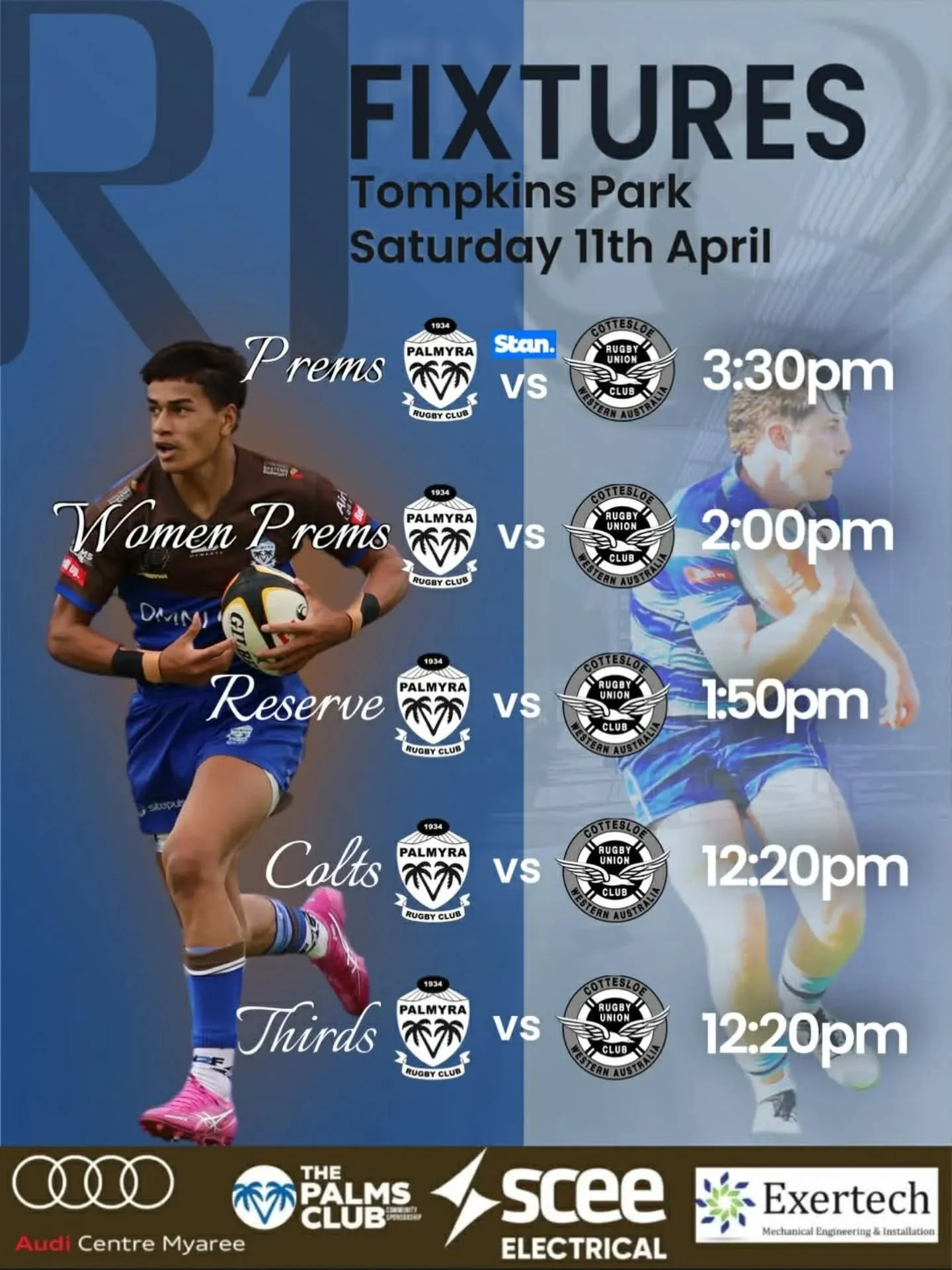 Round 1 kicks off this Saturday at Home

Palmyra takes on Cottesloe across all grades &mdash; big day of rugby from Colts through to Prems. Get down, get loud, and back the brown and blue 💙🤎

#PalmyraRugby #upthepalms #rock #RugbyWa