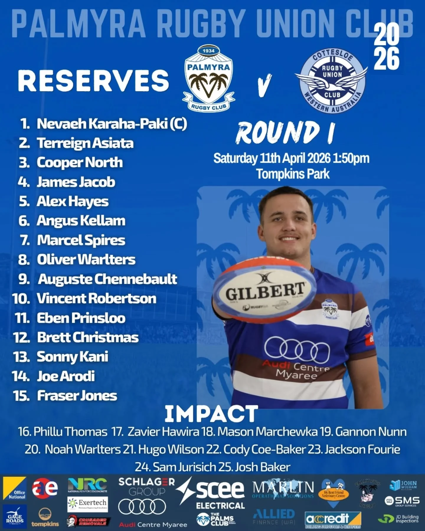 Our Senior Grades to take on Cottesloe in Round 1. 

Get down to the @tompkins_club to enjoy a beer and watch some quality rugby. 

#rock #PalmyraRugby #rugbywa #upthepalms