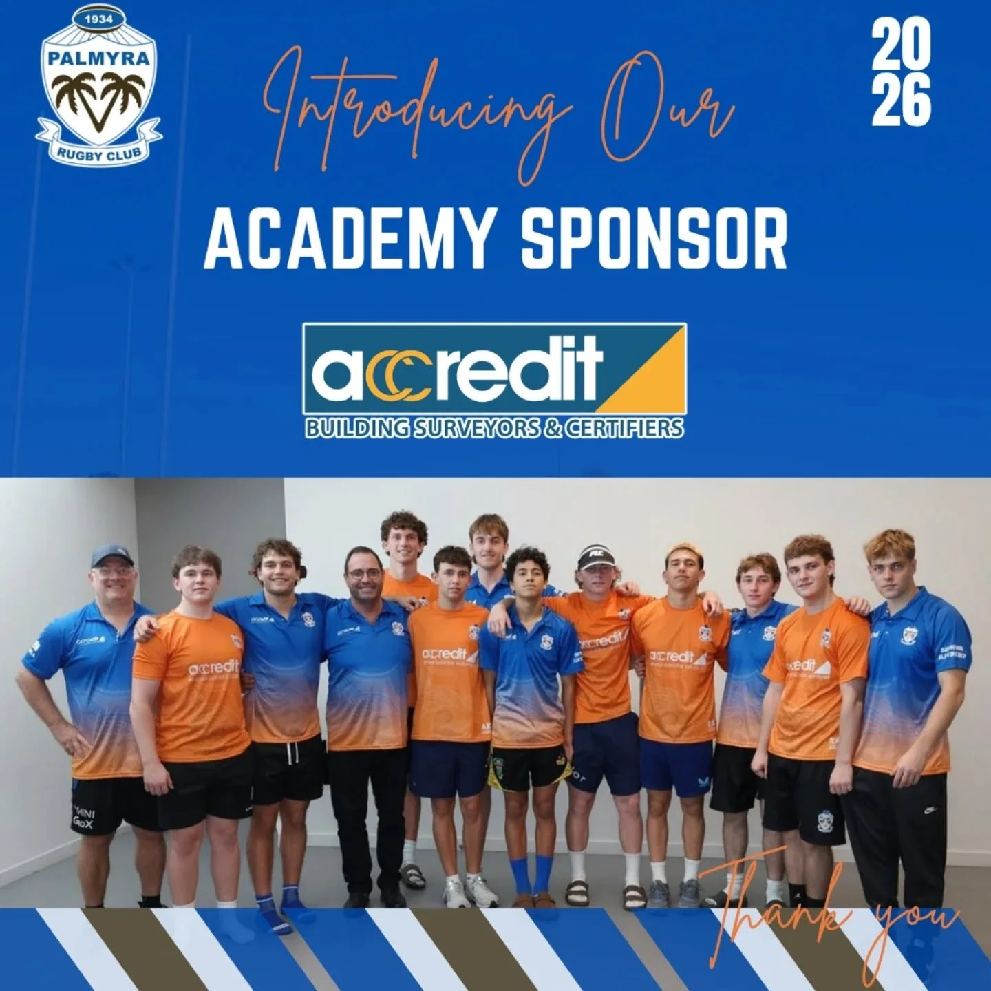 Palmyra Rugby Club is proud to announce that Accredit Building Surveying &amp; Construction Services Pty Ltd is the official sponsor of our 2026 Academy program.

We were delighted to welcome Tom Reilly, who joined the Academy for a special jersey pr