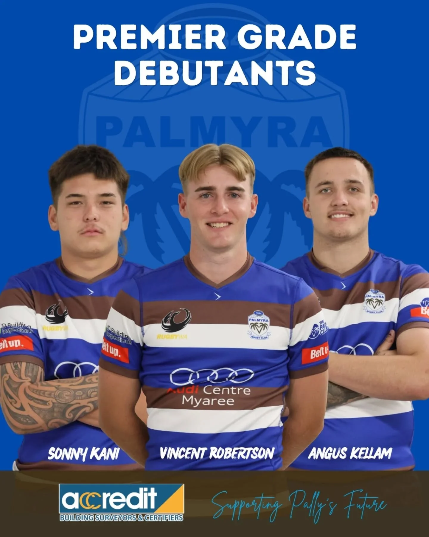 Palmyra Rugby Club is proud to recognise the Premier Grade debut of three Academy graduates, Sonny Kani, Vincent Robertson, and Angus Kellam, who took the field against Cottesloe on Saturday.

A fantastic milestone and a testament to their hard work 
