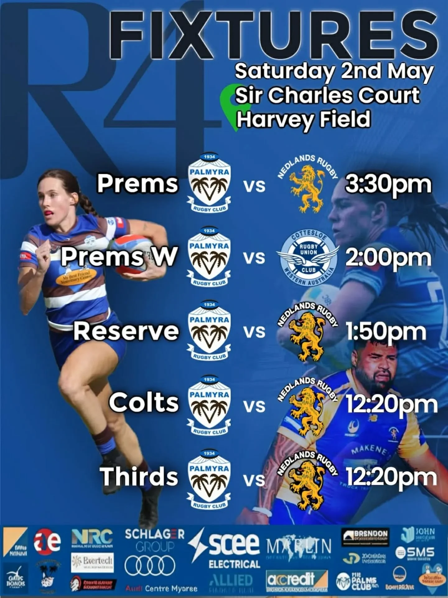 Round 4 is here.

Our Senior Men head to Sir Charles Court to take on Nedlands in another big away clash.

Meanwhile, our Prem Women kick off their season with a Round 1 battle at Broome St against Cottesloe. 

Get around the teams this weekend.

#ro
