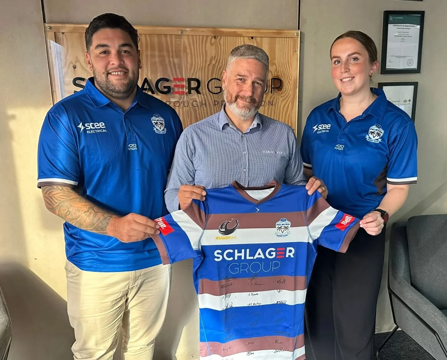 On Wednesday, 20 May Paige &amp; Seb from the Palmyra Rugby Union Club Premier Grades visited the Perth offices of Schlager Group.

Schlager Group is a WA commercial construction company specialising in Design &amp; Construct projects, with expertise