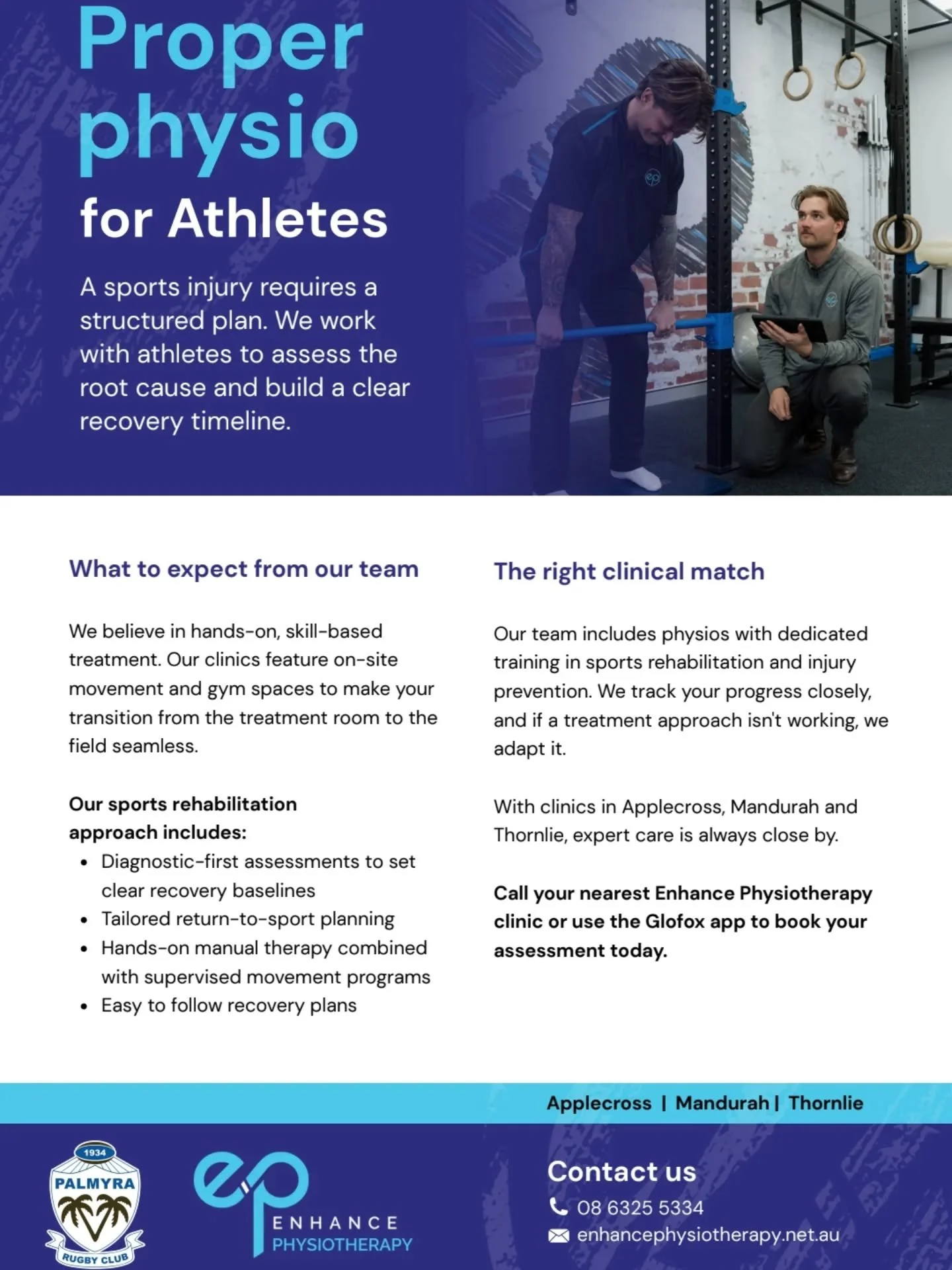 Backing our players on and off the field 💪

A huge thank you to Ollie and the team at @enhancephysio for keeping our athletes moving, recovering and performing at their best. From injury rehab to return-to-play planning, their team provides expert c
