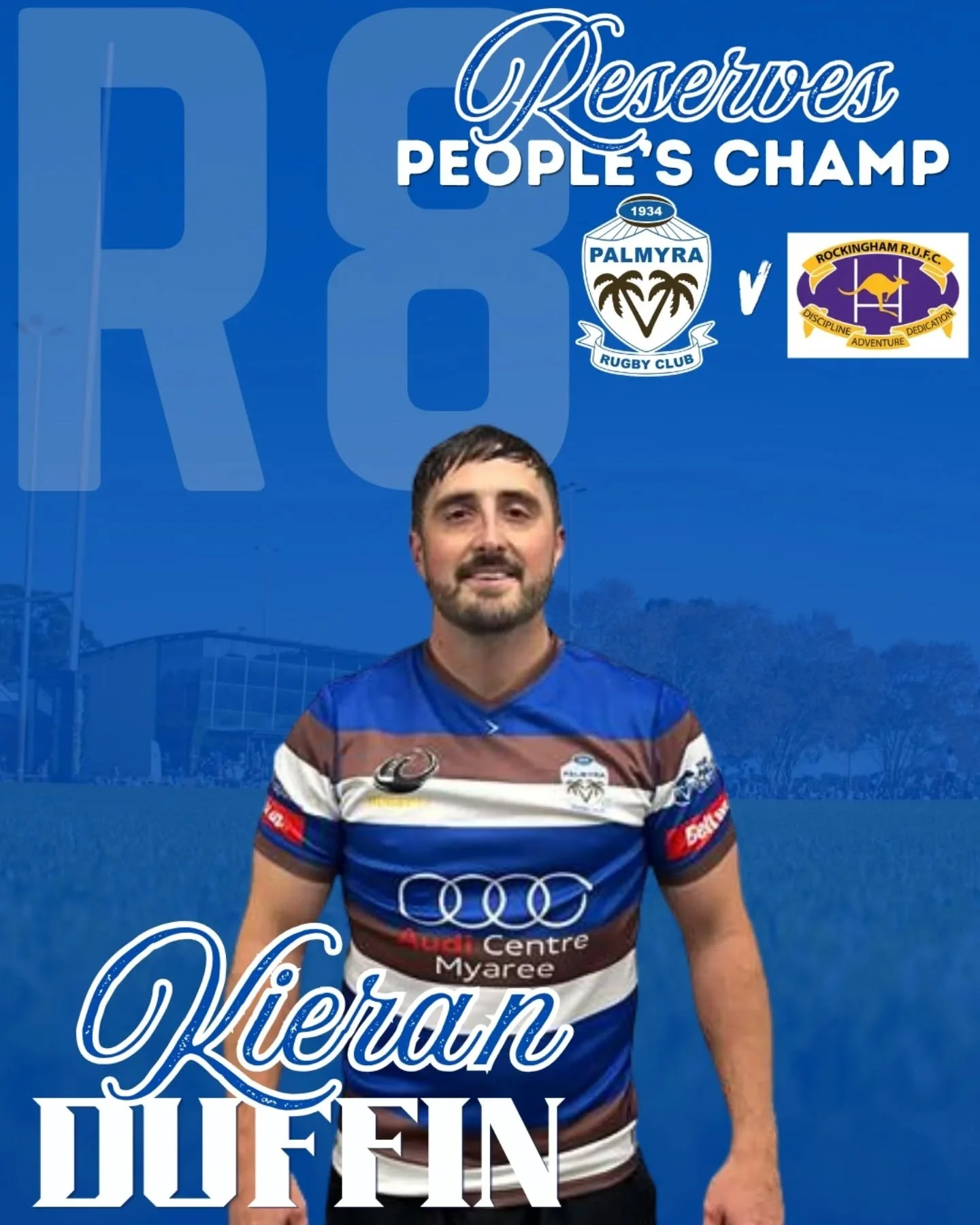 Your Round 8 People&rsquo;s Champs 🏆

Reserves and Thirds played Rockingham whilst Colts had a great win against the Rockingham ARKS Barbarians. 

Reserves &ndash; Kieran Duffin
Colts - Ben Vlismas
Thirds &ndash; Junior Grieg

Premier Men and Women 
