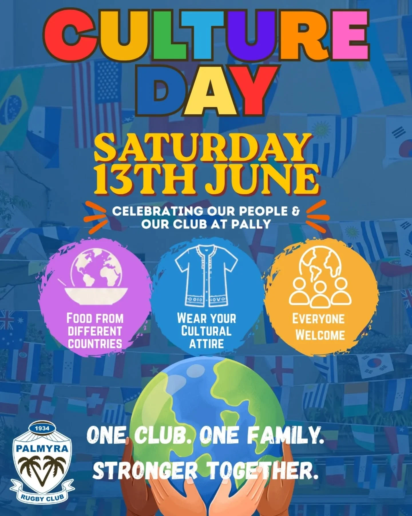 🌏🏉 CULTURE DAY IS THIS SATURDAY! 🏉🌏

At Palmyra Rugby Union Club, we are proud of the incredible diversity that makes our club so special. Culture Day is a long-standing club tradition that celebrates the many backgrounds, stories and communities
