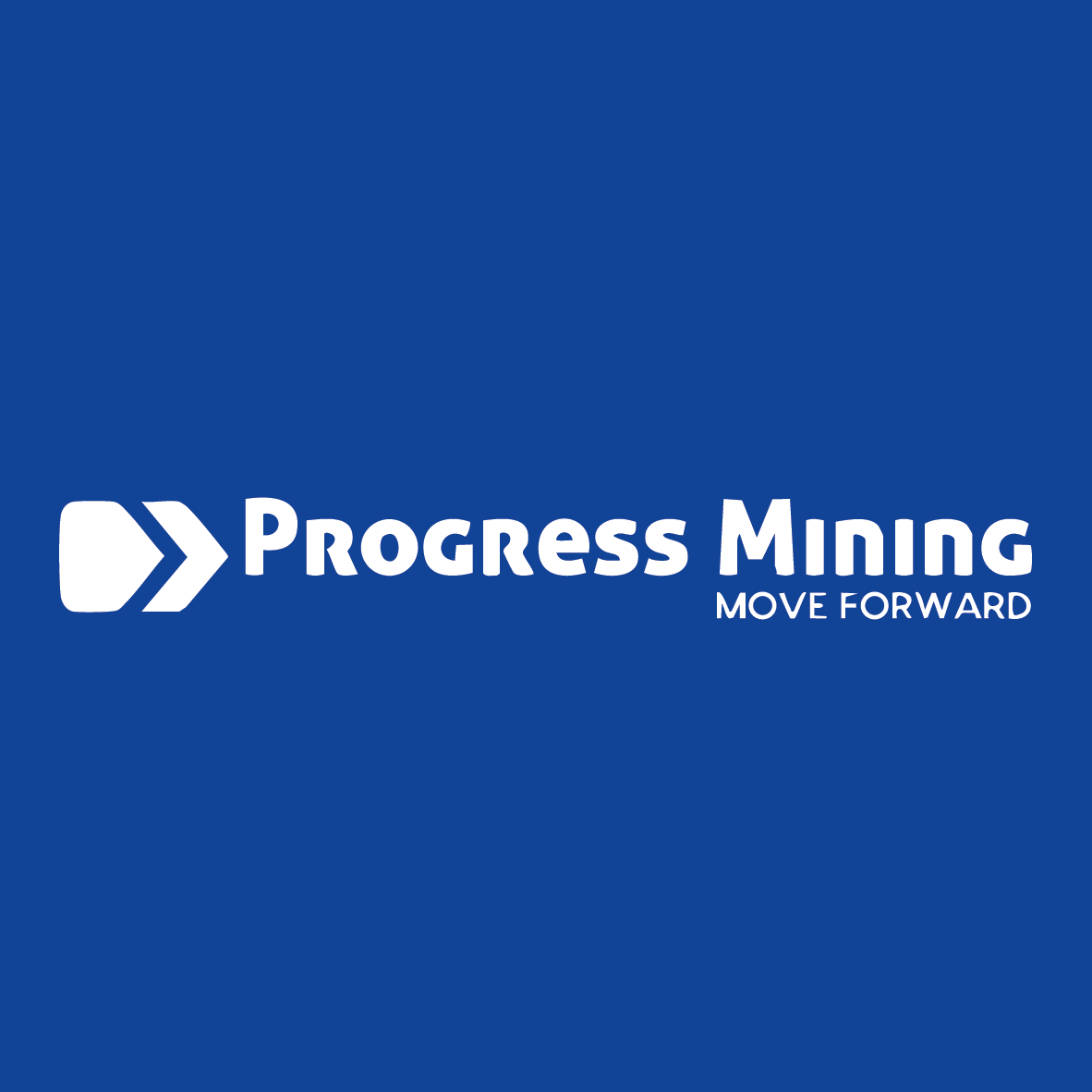 Logo of Progress Mining with a blue background, featuring a white arrow icon and the slogan 'Move Forward'.