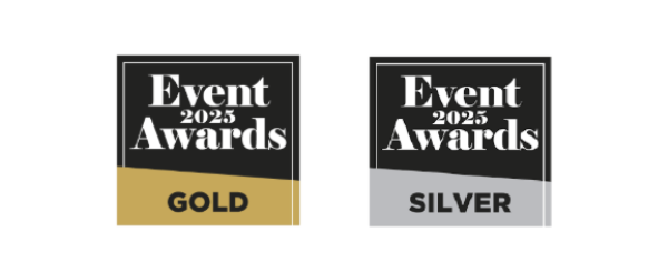 Two award plaques for the 2025 Event Awards, one labeled Gold and the other Silver.