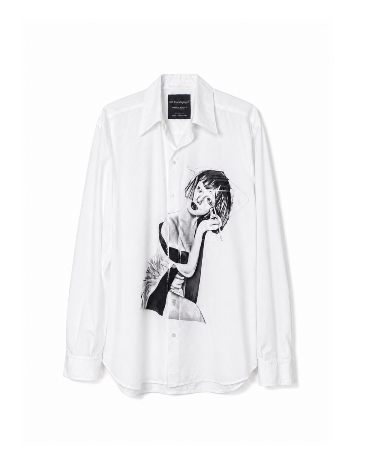 White Silk Screen Print Shirt "Humour”