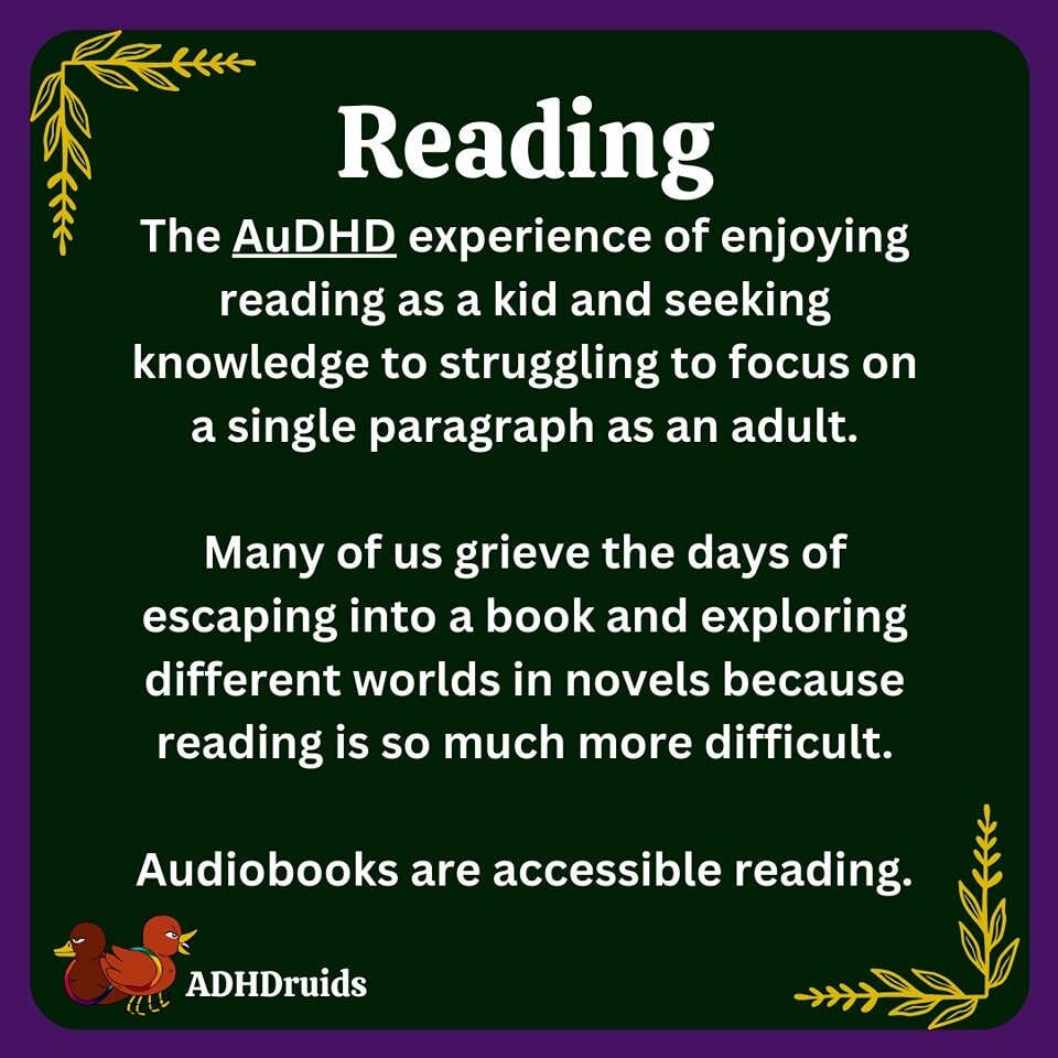 Reading used to be a favorite passtime of mine. Now I struggle to read a physical book despite that being my preference. I have learned that audio books help me still read and enjoy fun stories. Don't let anyone tell you audio books are not reading.