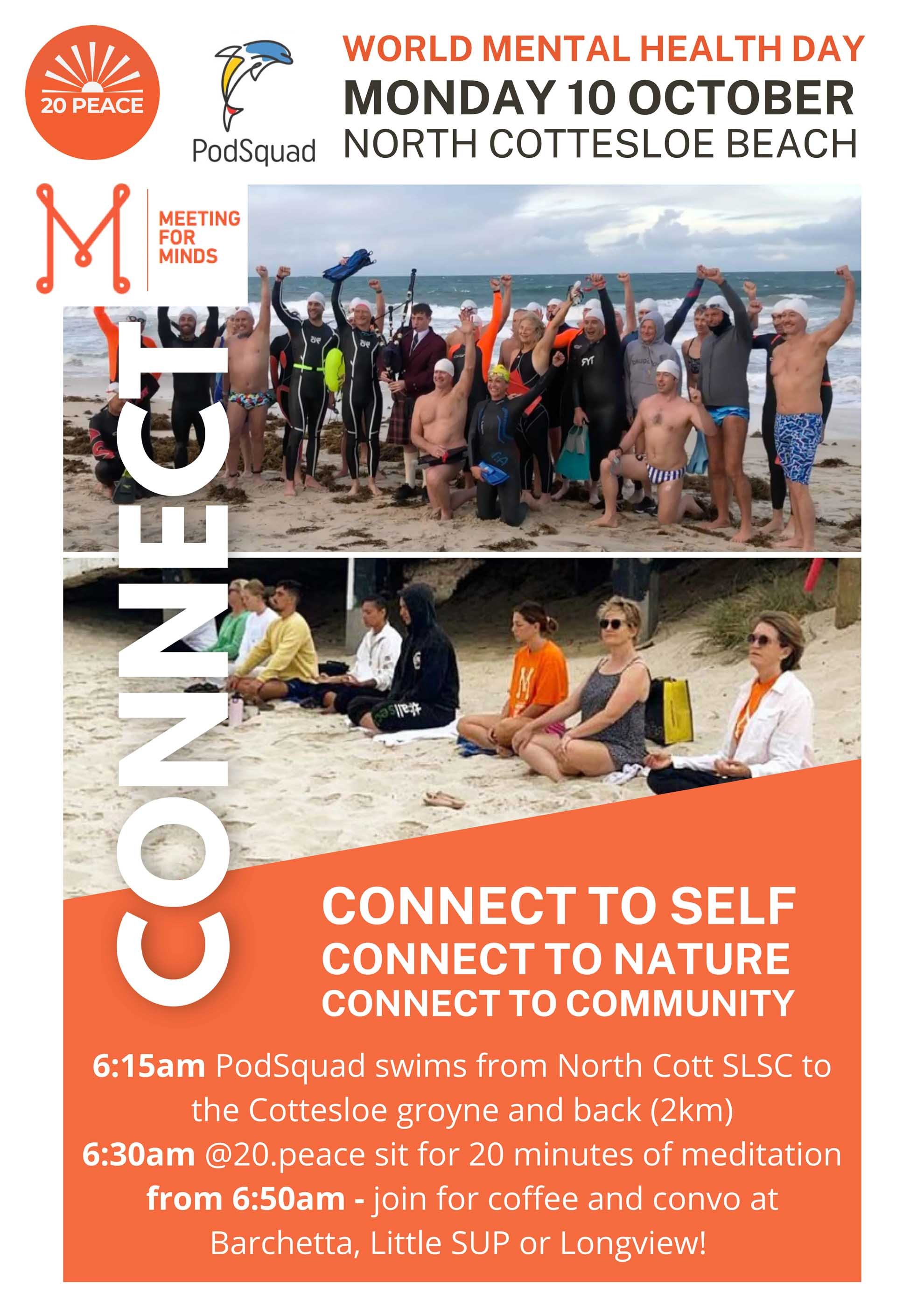 Join us in celebrating World Mental Health Day by connecting to yourself, nature and your local North Cottesloe community. 