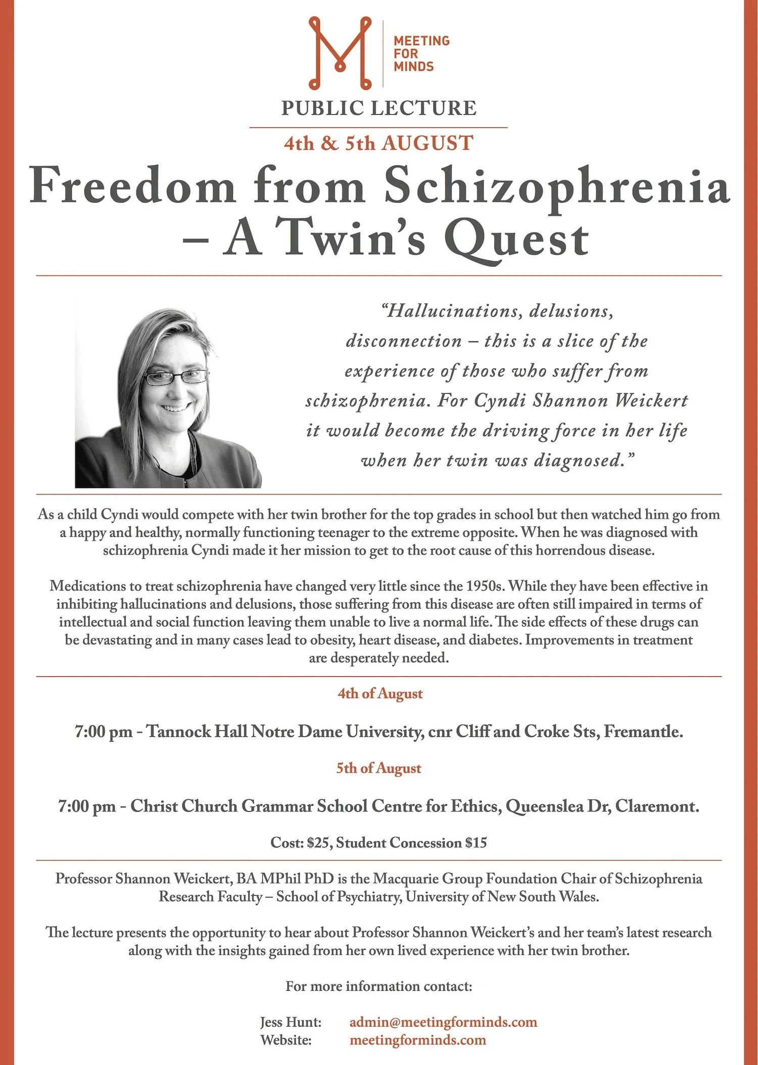 Meeting for Minds Public Lecture – Australia, August 2015