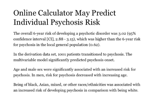 Online Calculator May Predict Individual Psychosis Risk -&nbsp;April 12, 2017