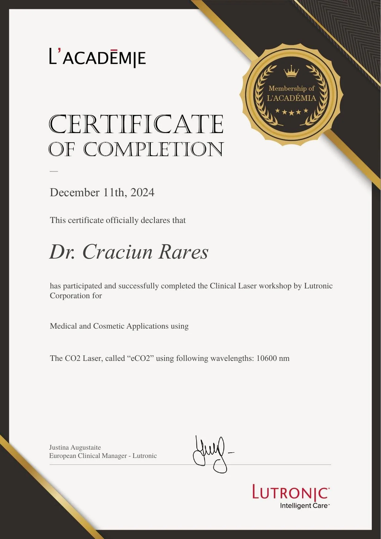 Dr. Crăciun Rareș - Workshop Laser CO2 eCO2 (Lutronic), Hamburg 2024